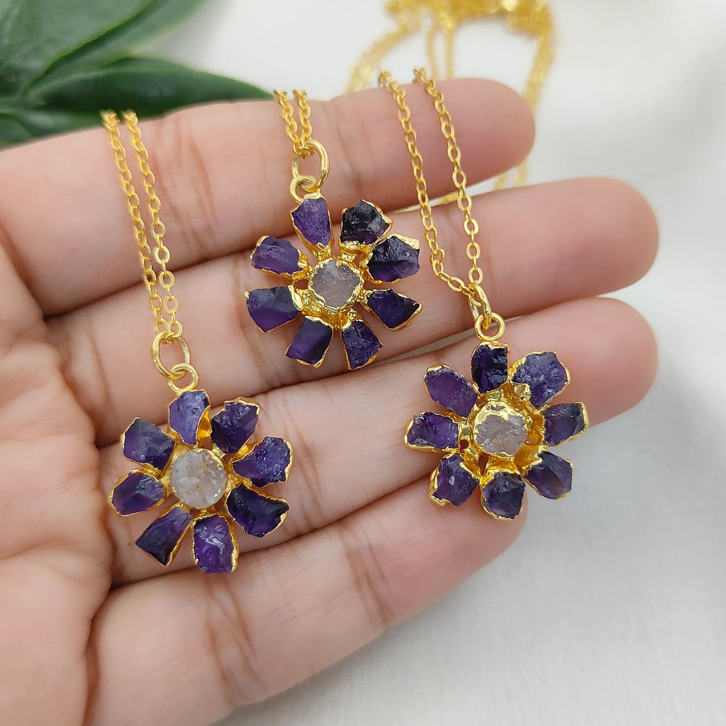 Purple Amethyst Flower Pendant Necklace Handmade Raw Gemstone Jewelry Bohemian Gift for Women- Selling Per Piece