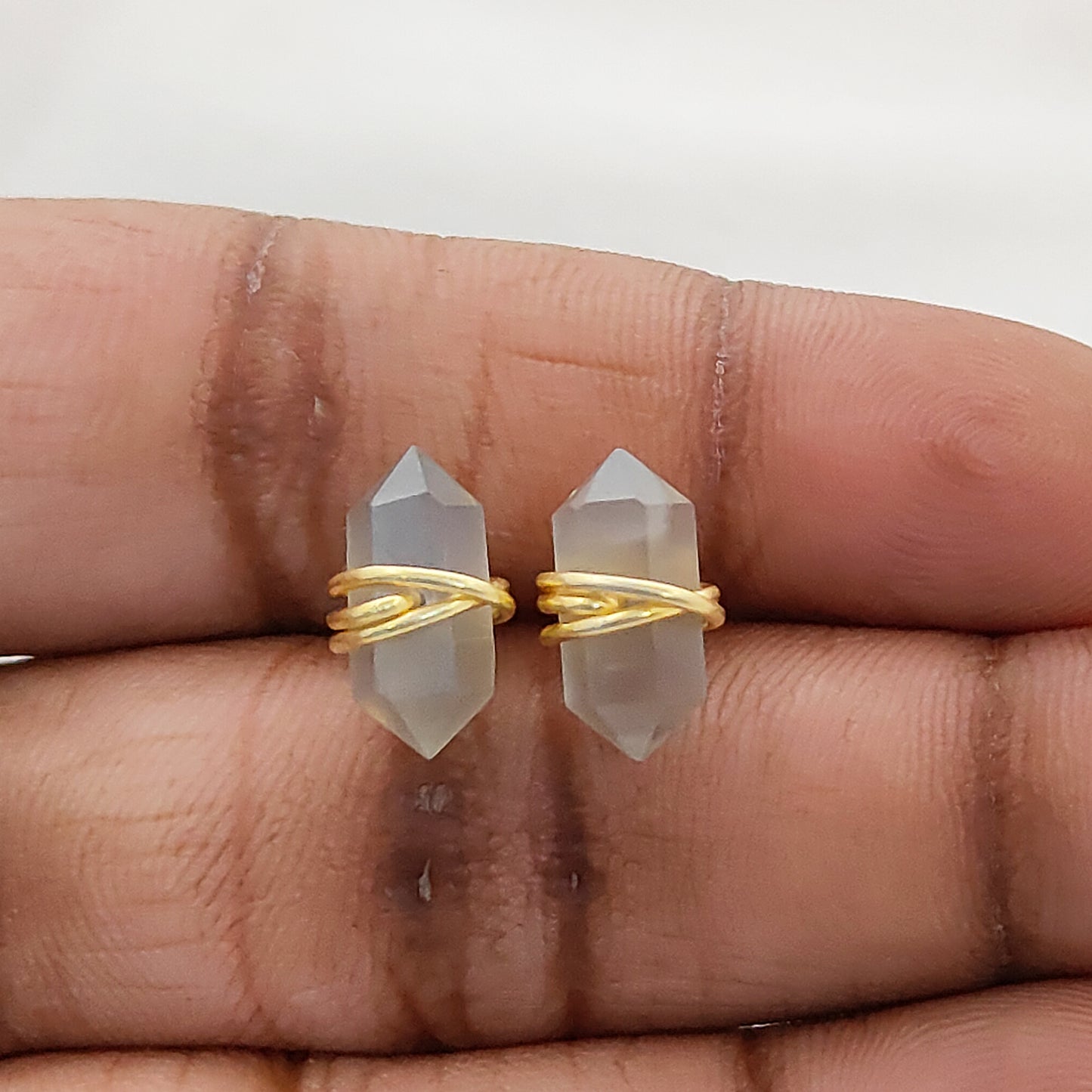 Chocolate Moonstone Gold Vermeil Stud Earrings Dainty Handmade Healing Gemstone Jewelry for Women – Selling Per Pair