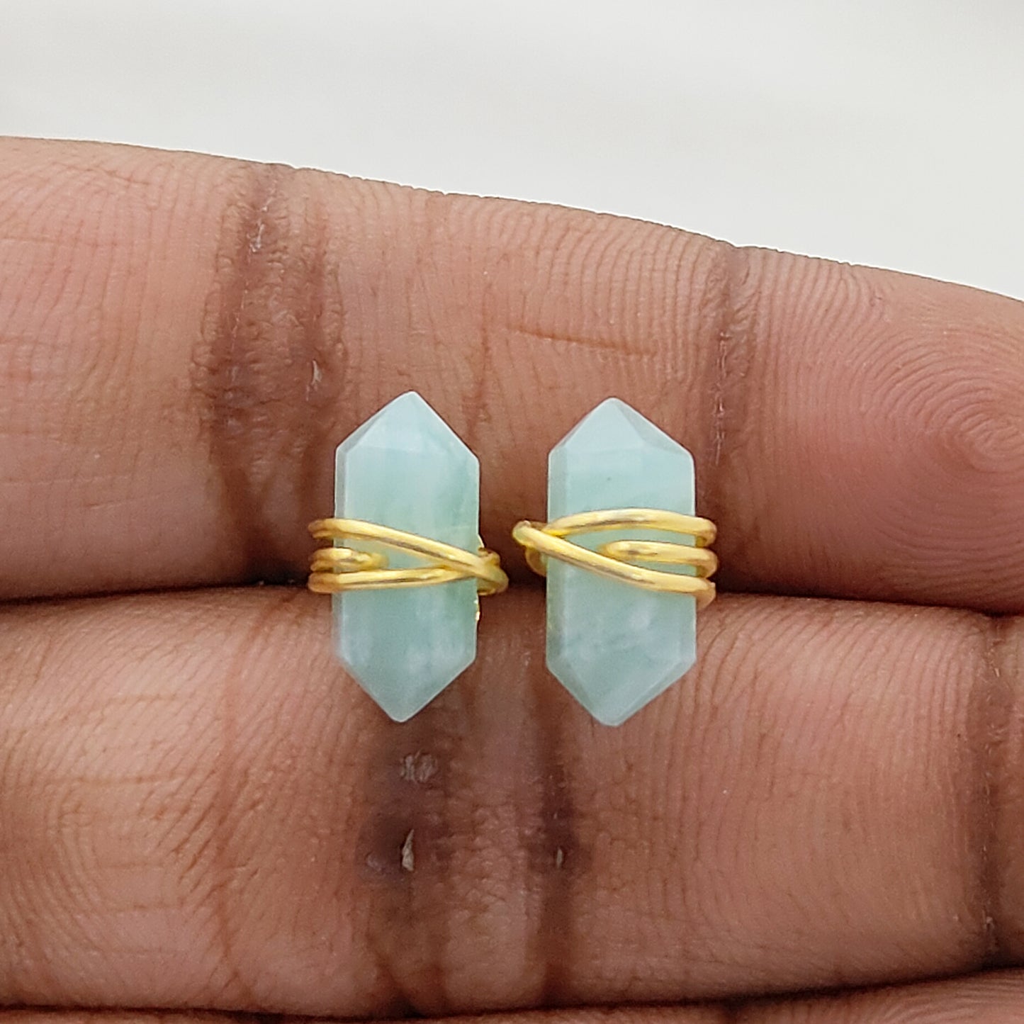 12x5mm Amazonite Stud Earrings for Women Handmade Gold Vermeil Healing Gemstone Jewelry- Selling Per Pair
