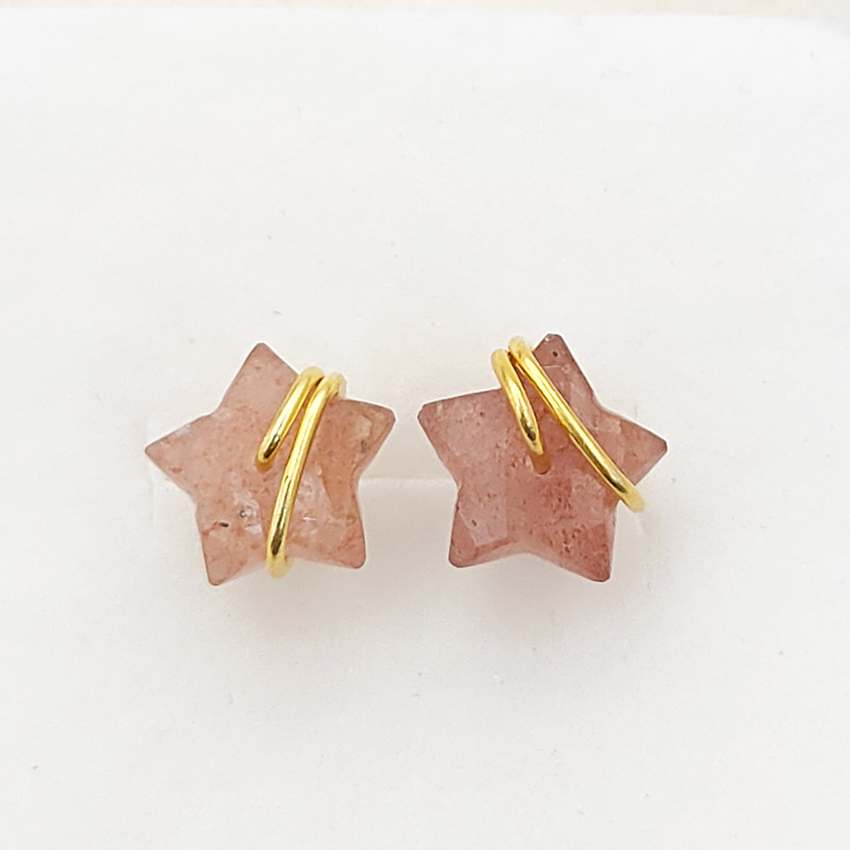 Strawberry Quartz Star Studs 10mm Handmade Gold Plated Sterling Silver Earrings, Elegant Gemstone Gift for Women- Selling Per Pair