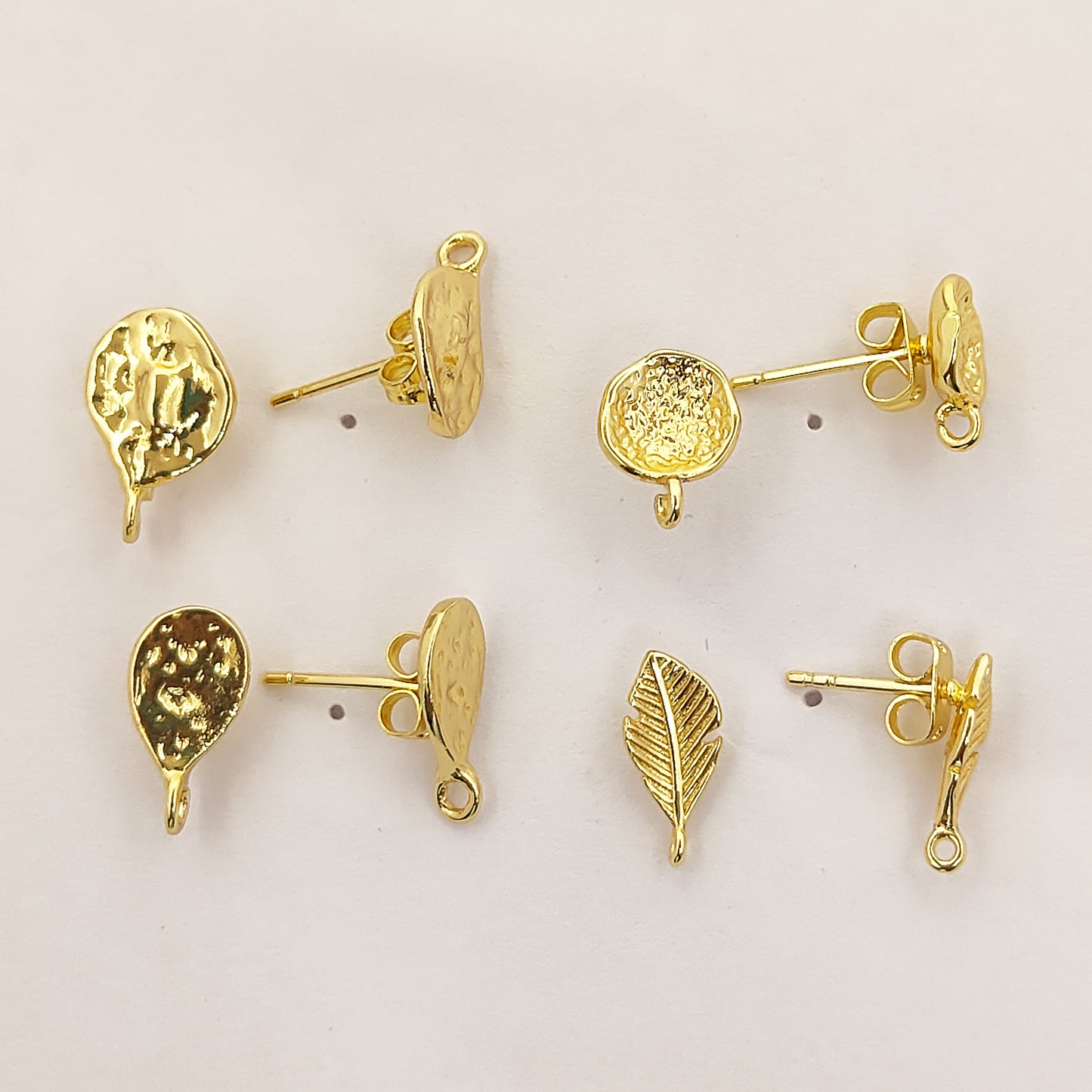 Textured 18K Gold Plated Stud Connector Findings for Earrings DIY Dangle Earring Jewelry Supplies – Selling Per Pair (8x11mm)