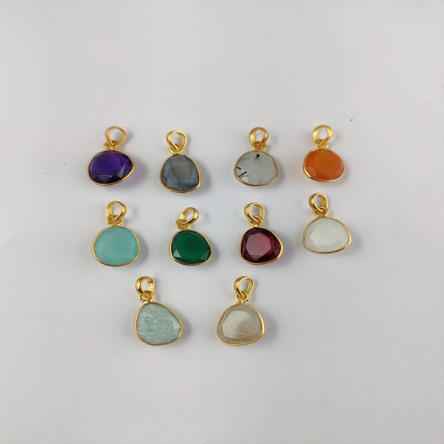 10-15mm Semi-Precious Gemstones Pendants Gold Plated Sterling Silver Birthstone Pendant For Jewelry Making- Selling Per Piece