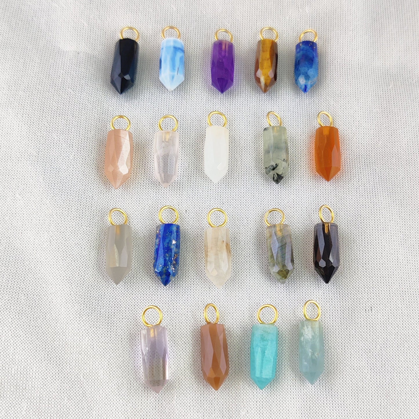 6X14mm Multi Gemstone Pencil Point Spike Pendant Gold Vermeil Handmade Dainty Minimalist Jewelry- Selling Per Piece
