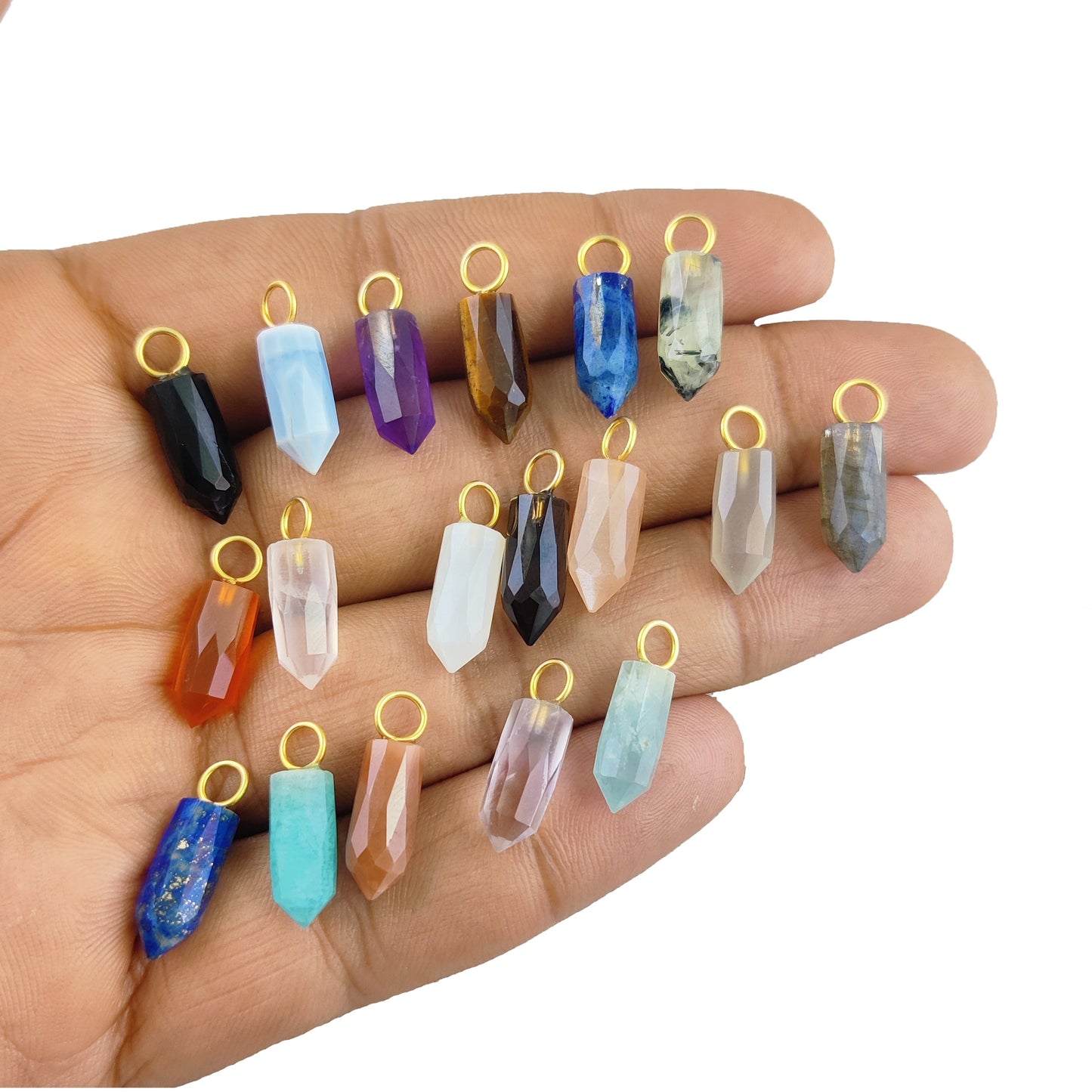 Dainty Multi Gemstone Pencil Point Pendant
