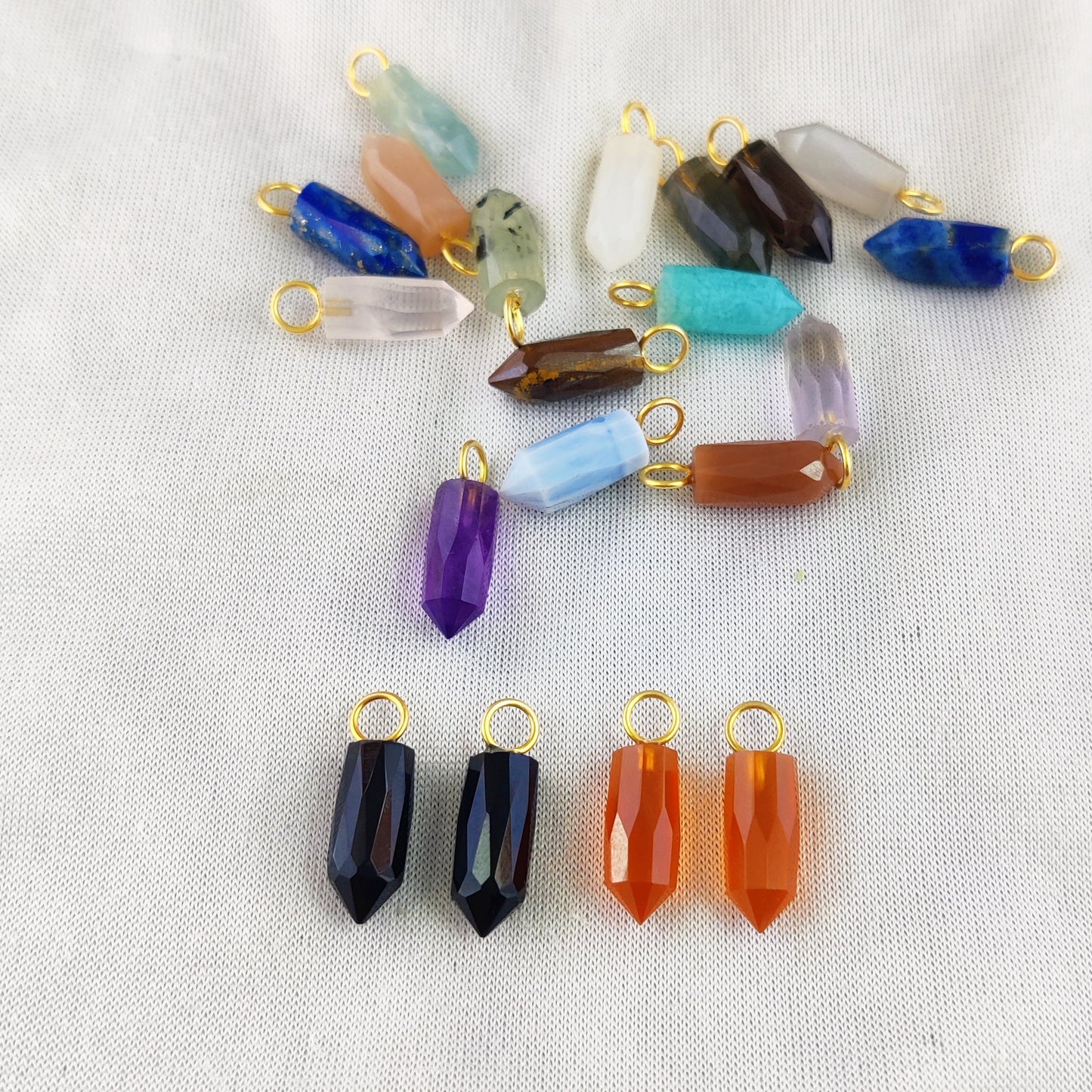 6X14mm Multi Gemstone Pencil Point Spike Pendant Gold Vermeil Handmade Dainty Minimalist Jewelry- Selling Per Piece