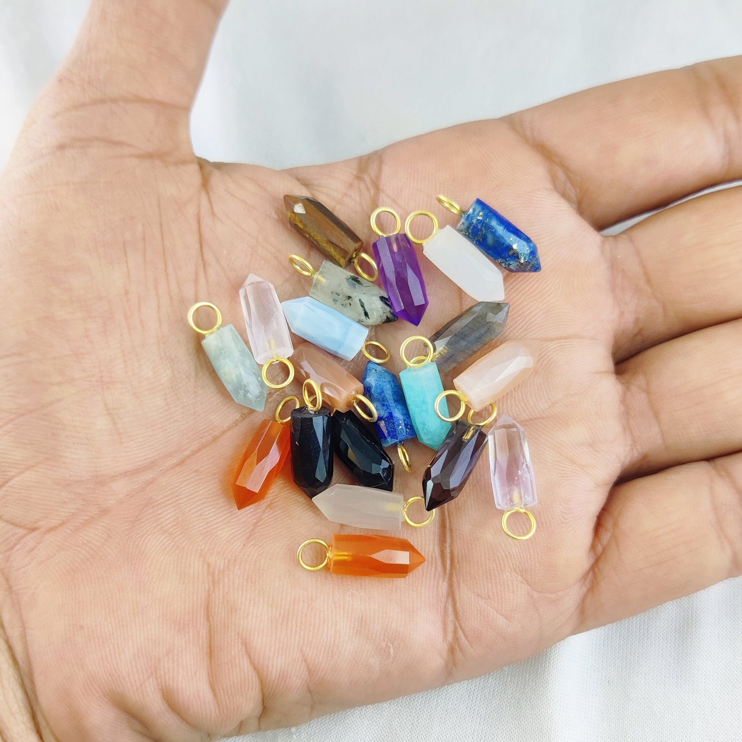 6X14mm Multi Gemstone Pencil Point Spike Pendant Gold Vermeil Handmade Dainty Minimalist Jewelry- Selling Per Piece