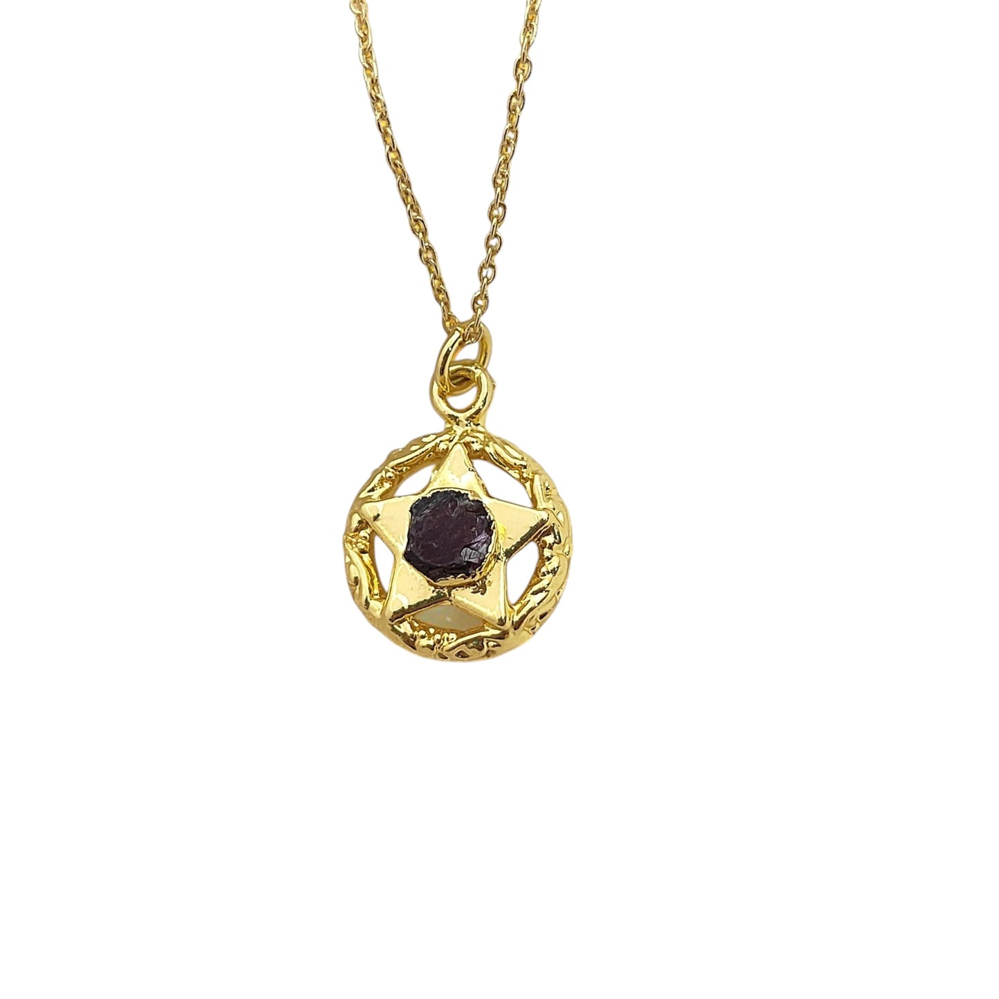 Handmade Gold Plated Garnet North Star Necklace Minimalist Layering Jewelry for Women