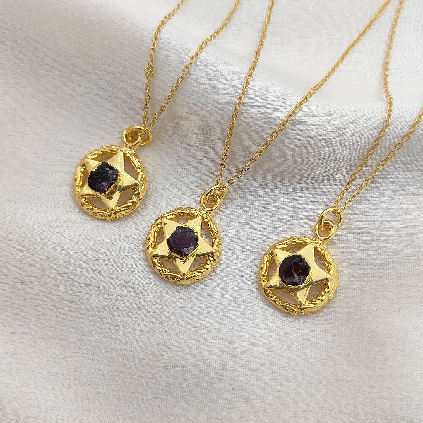 Handmade Gold Plated Garnet North Star Necklace Minimalist Layering Jewelry for Women