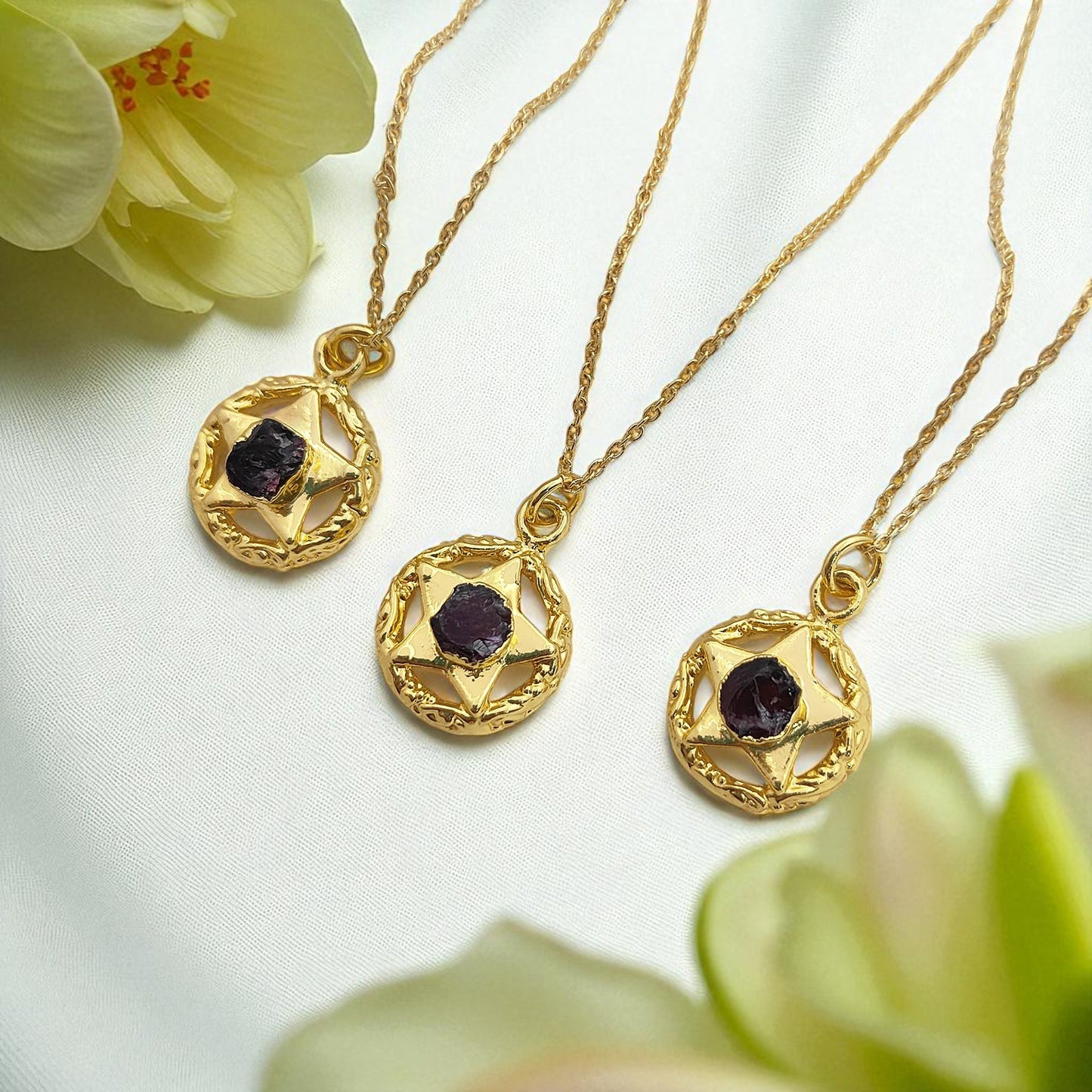 Handmade Gold Plated Garnet North Star Necklace Minimalist Layering Jewelry for Women