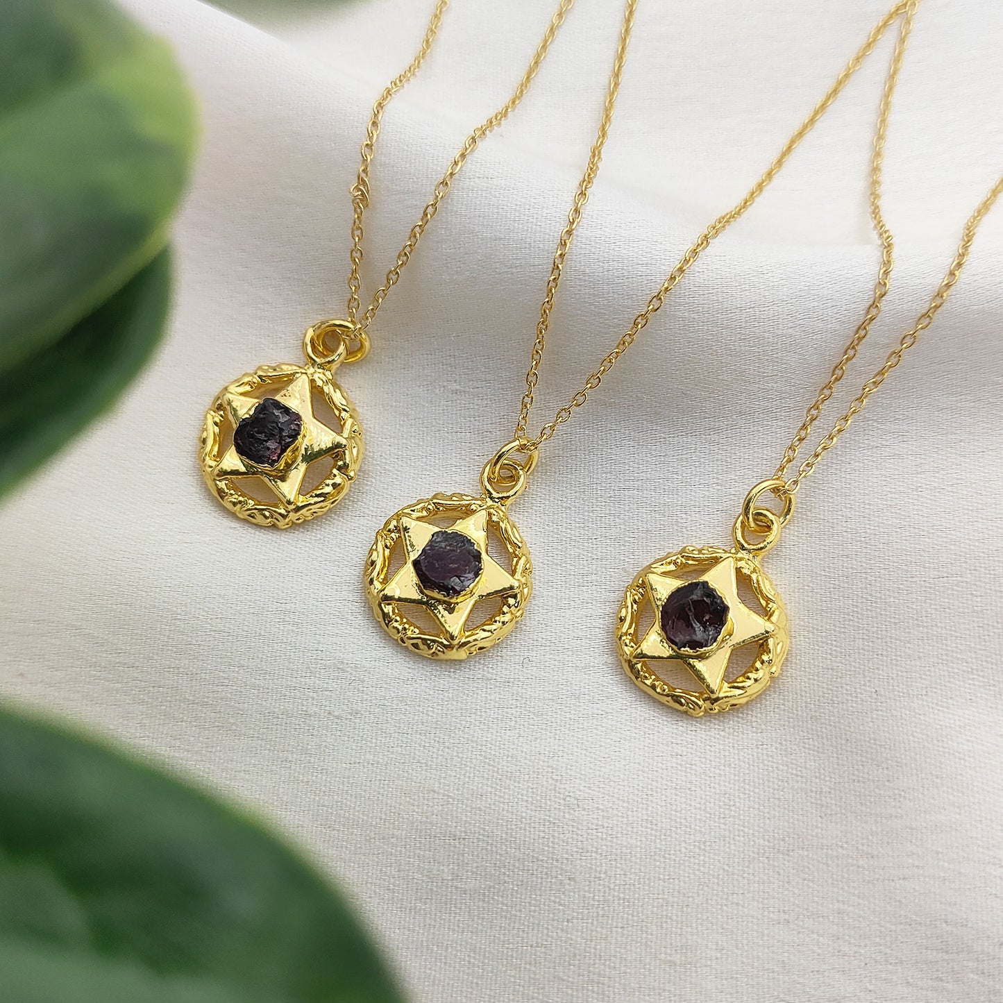 Handmade Gold Plated Garnet North Star Necklace Minimalist Layering Jewelry for Women
