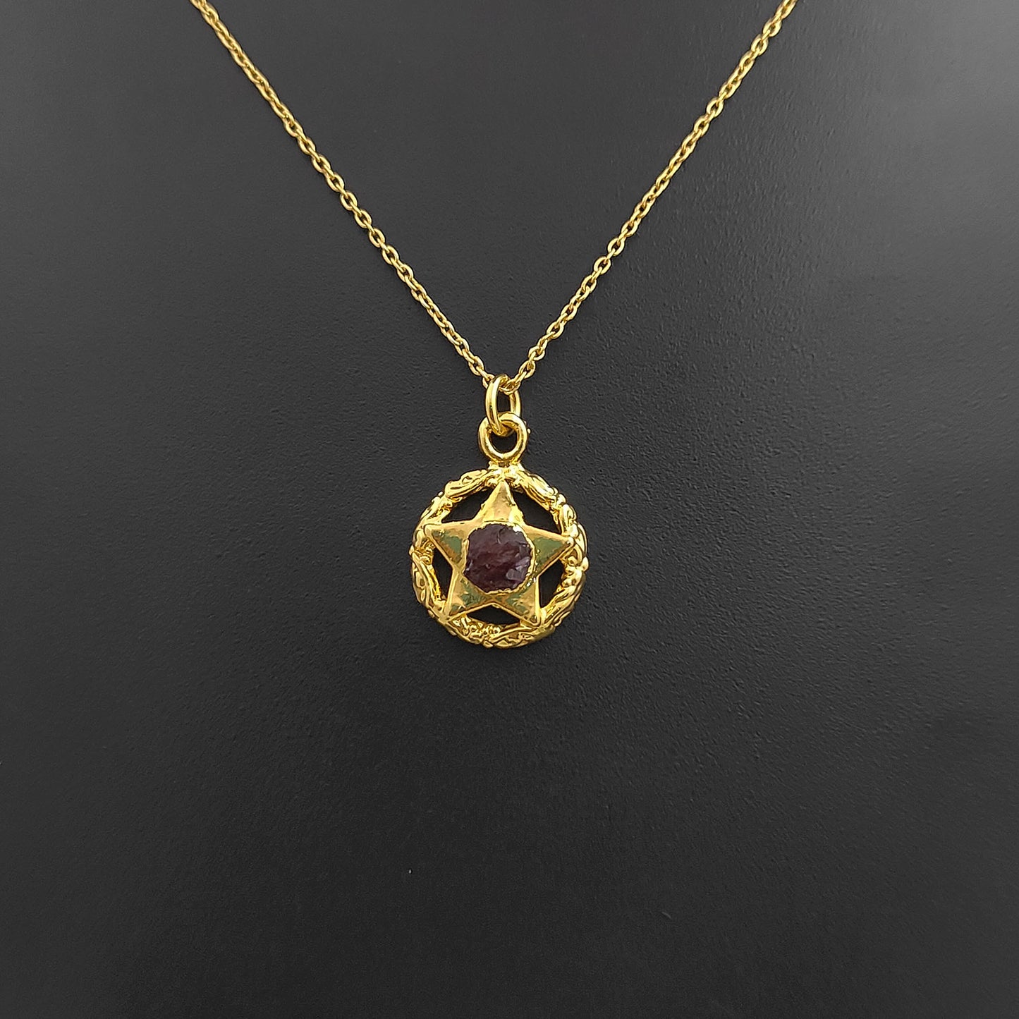 Handmade Gold Plated Garnet North Star Necklace Minimalist Layering Jewelry for Women