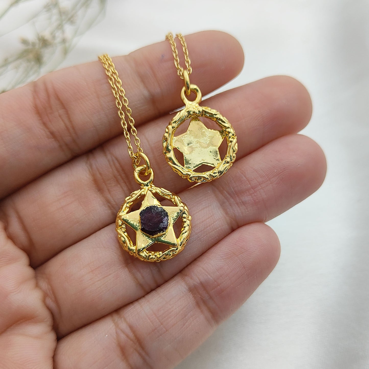 Handmade Gold Plated Garnet North Star Necklace Minimalist Layering Jewelry for Women