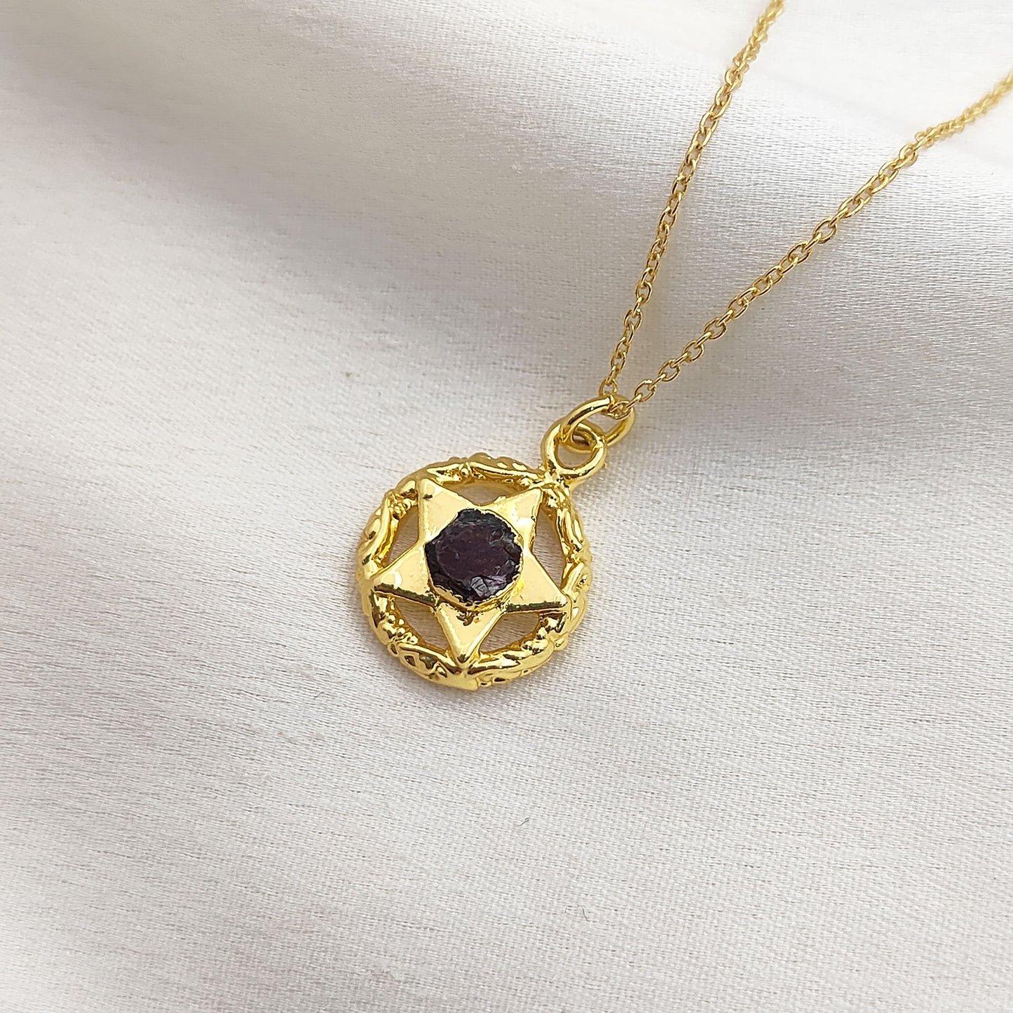 Handmade Gold Plated Garnet North Star Necklace Minimalist Layering Jewelry for Women