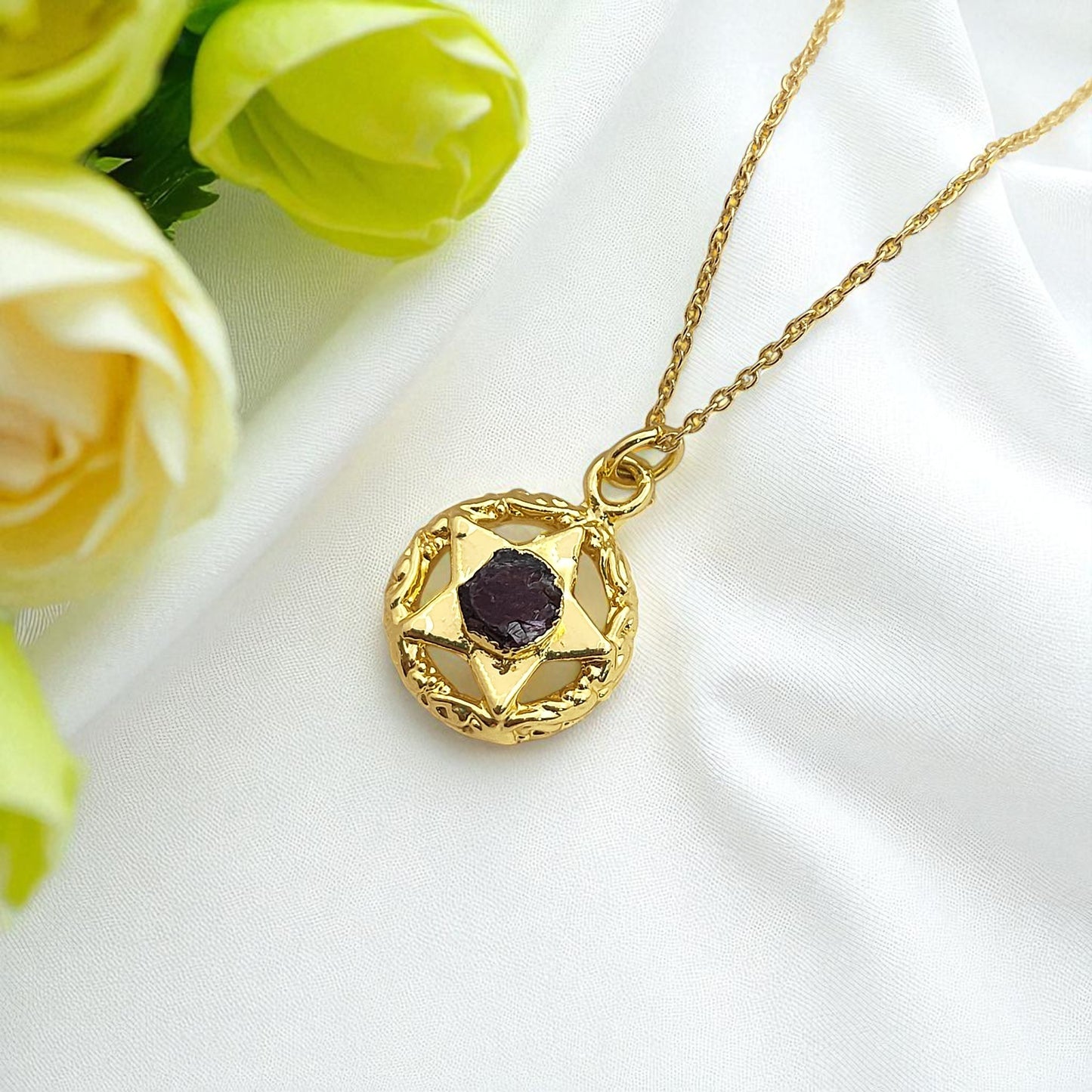 Handmade Gold Plated Garnet North Star Necklace Minimalist Layering Jewelry for Women