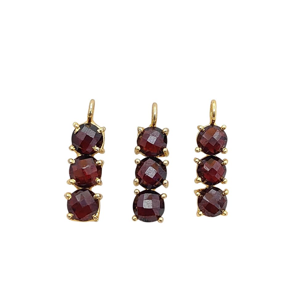 Garnet pendant necklace with three 6mm round stones in gold plated silver