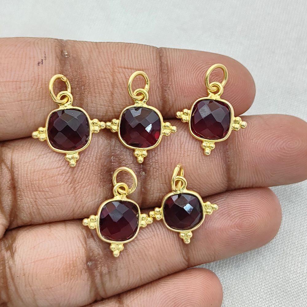 January Birthstone Pendant 8mm Cushion Cut Garnet in Gold Plated Sterling Silver