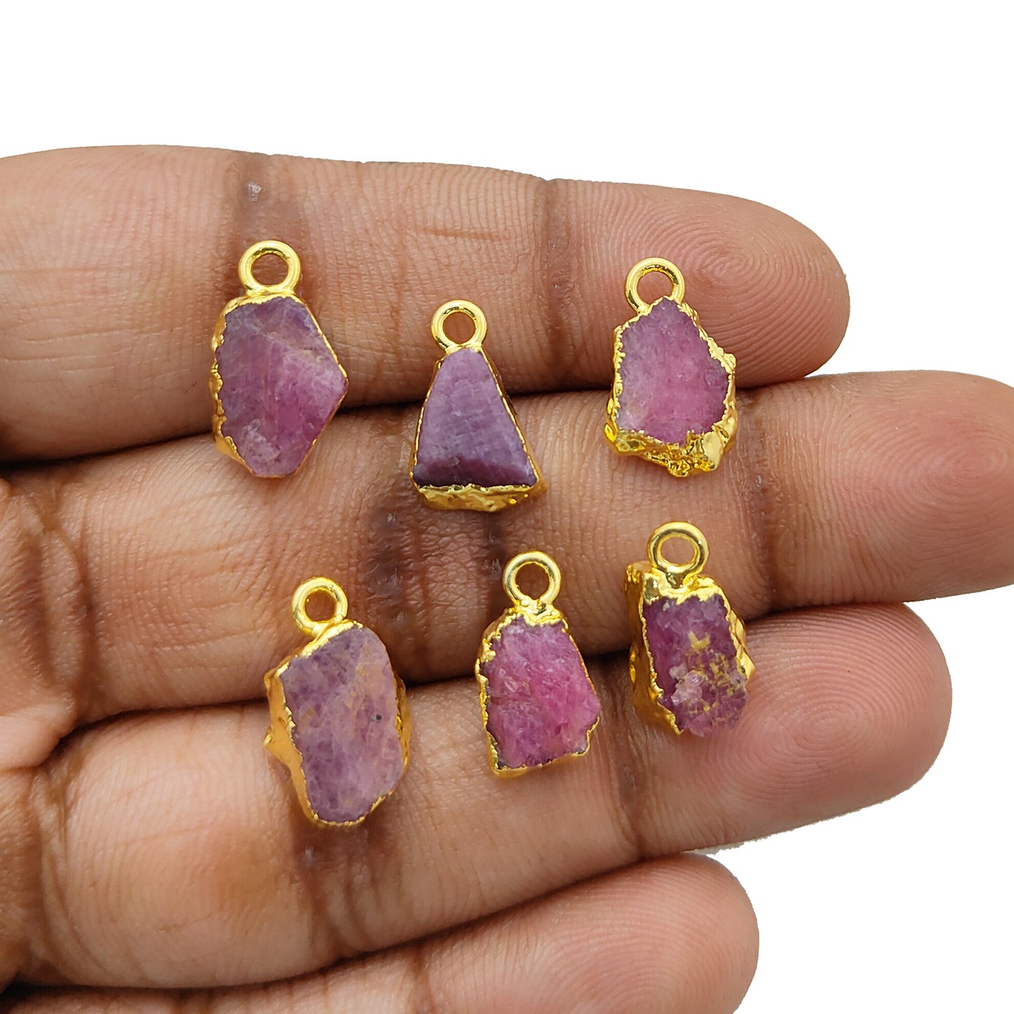 Raw Ruby Gemstone Pendant Gold-Electroplated Crystal for Empowerment, Chakra Healing & DIY Projects- Selling Per Piece