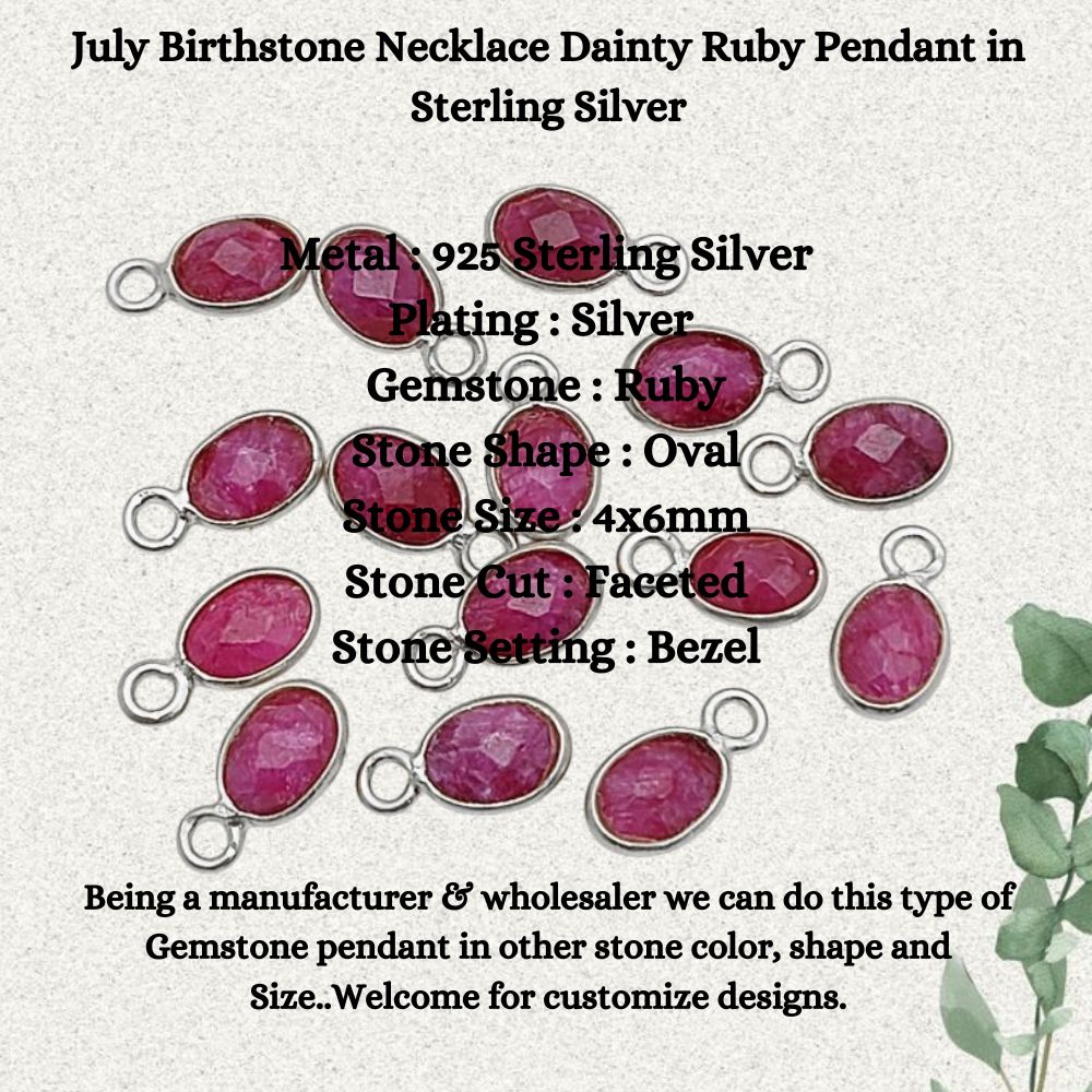 Sterling Silver Ruby Pendant Necklace for July
