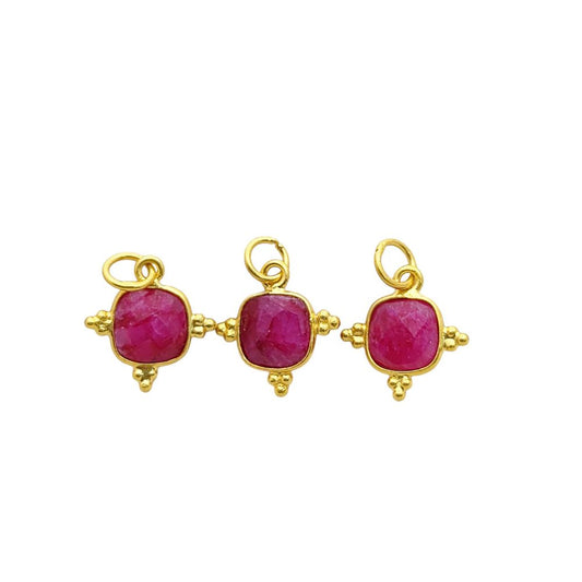 8mm Cushion Cut Ruby Pendant - July Birthstone in Gold Plated Sterling Silver Necklace