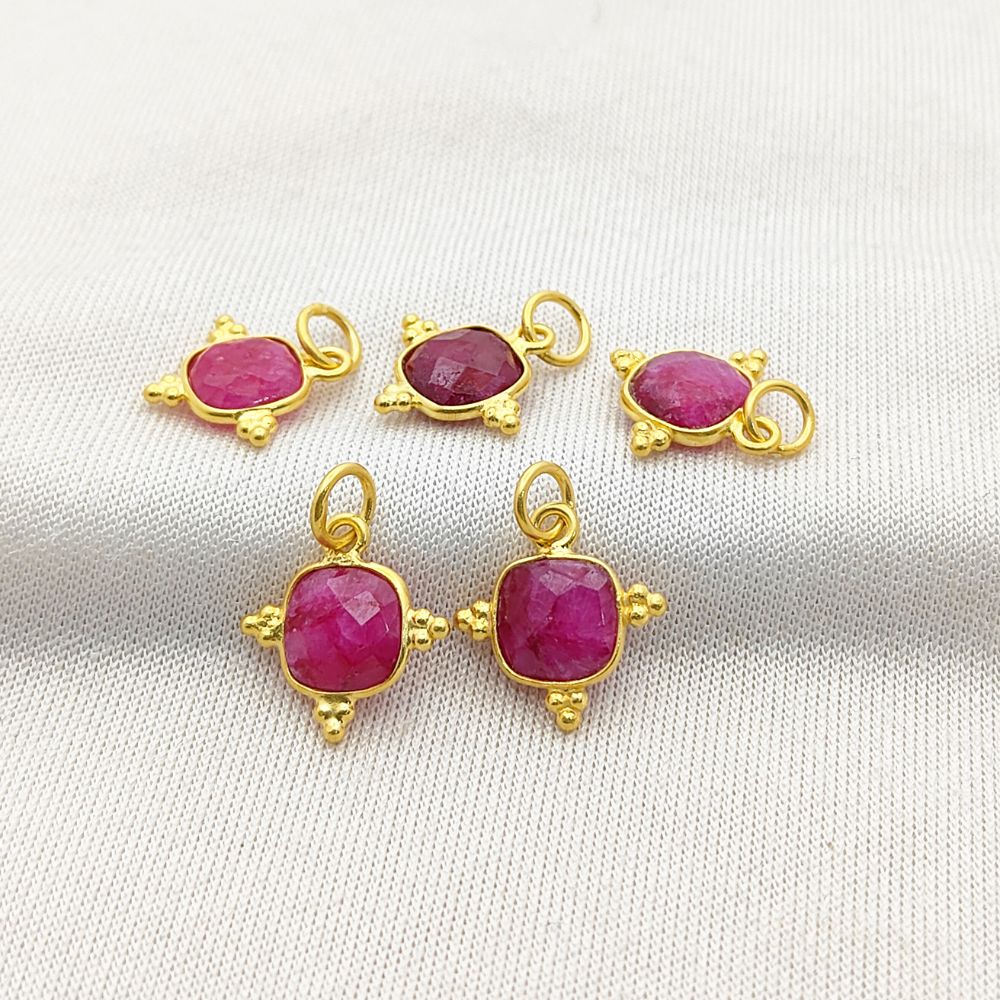 July Birthstone Pendant 8mm Cushion Cut Ruby in Gold Plated Sterling Silver