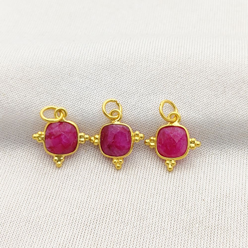 Gold Plated Ruby Pendant - 8mm Cushion Cut, July Birthstone Sterling Silver Jewelry
