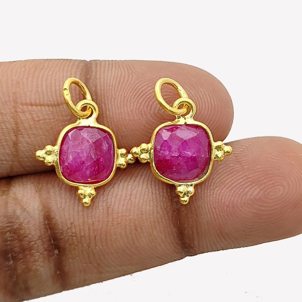 Handmade July Birthstone Ruby Pendant - 8mm Cushion Cut in Gold Plated Sterling Silver