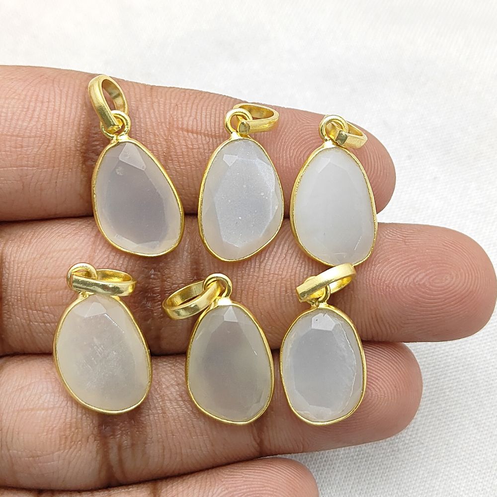 June Birthstone 10-15mm Uneven Shape White Moonstone Pendant Gold/Silver Plated Handmade Charms