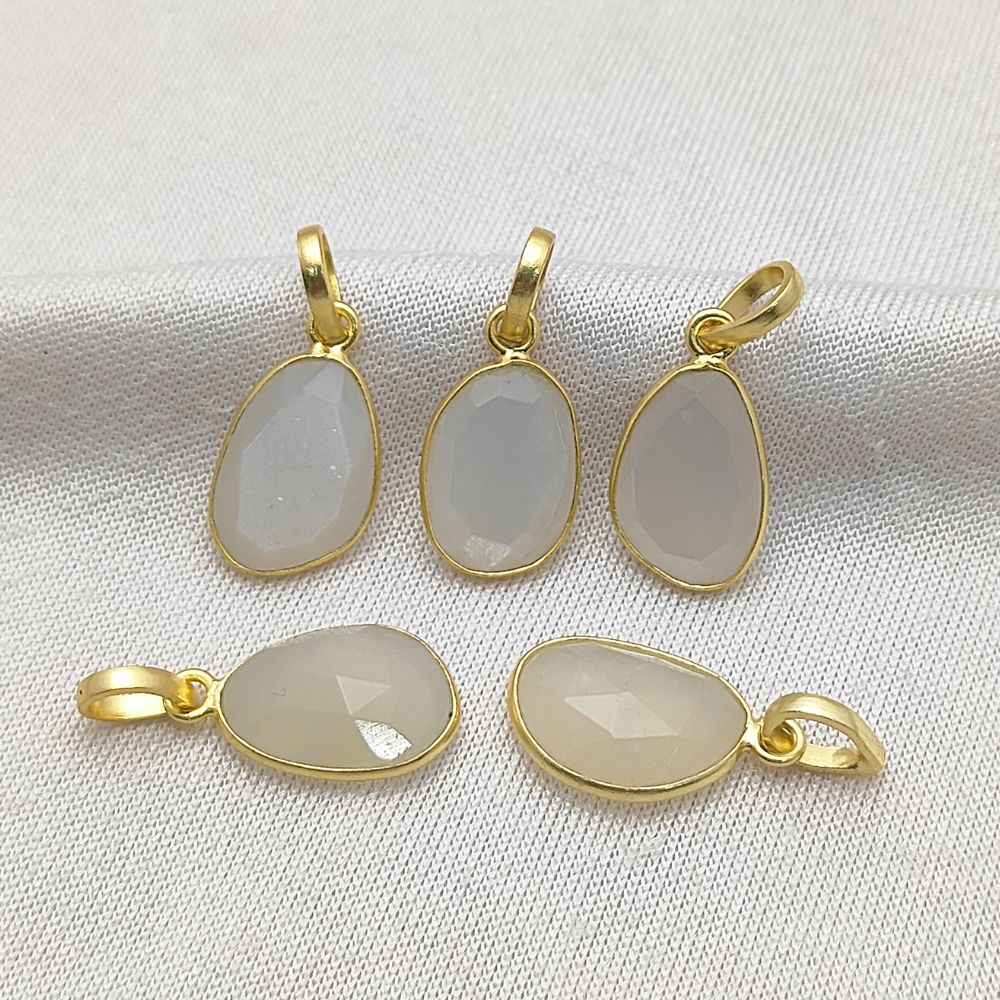 June Birthstone 10-15mm Uneven Shape White Moonstone Pendant Gold/Silver Plated Handmade Charms