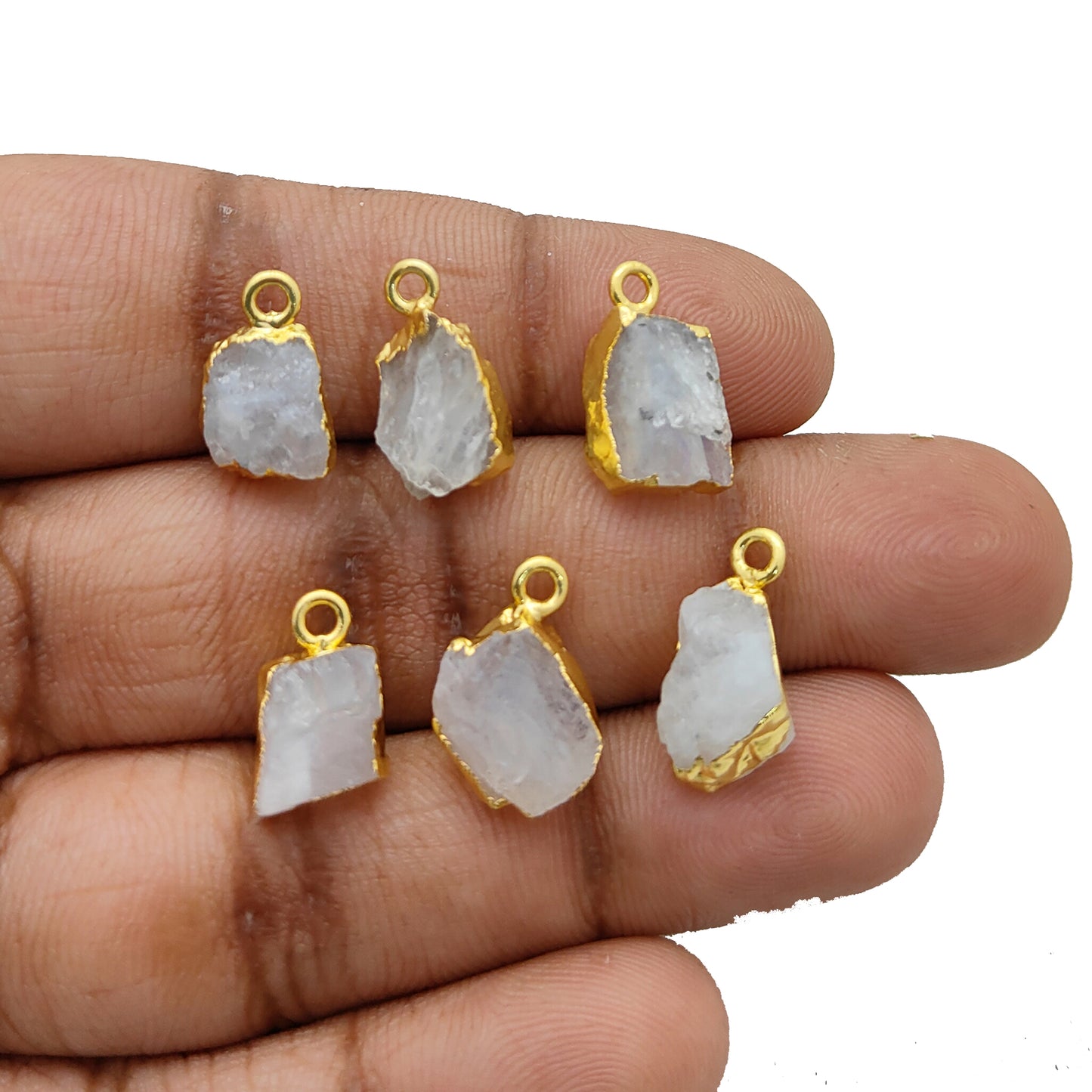 Rainbow Moonstone Healing Pendant Raw Crystal Charm with Gold Electroplated Handmade Jewelry- Selling Per Piece