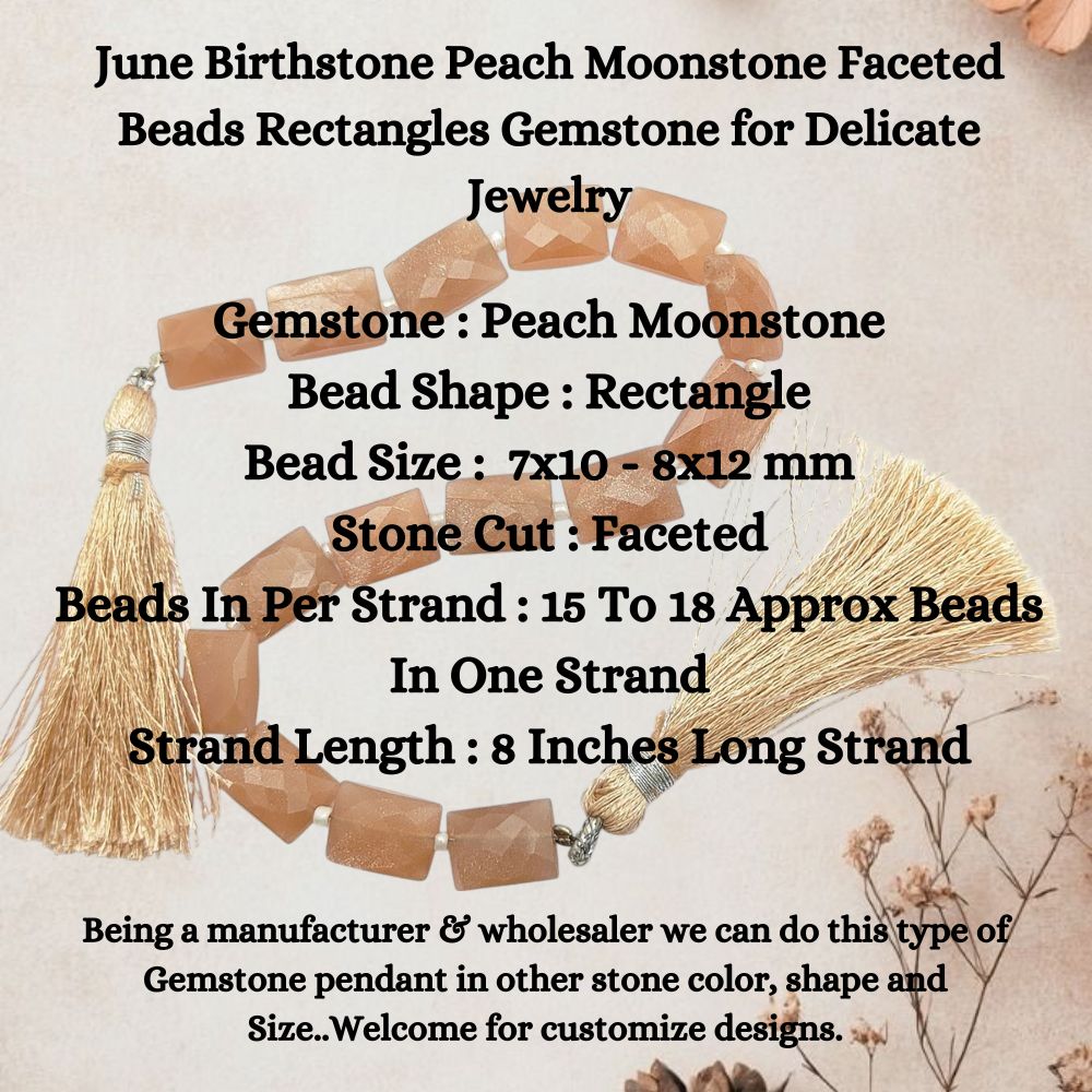 June Birthstone Peach Moonstone Faceted Beads Rectangles Gemstone for Delicate Jewelry