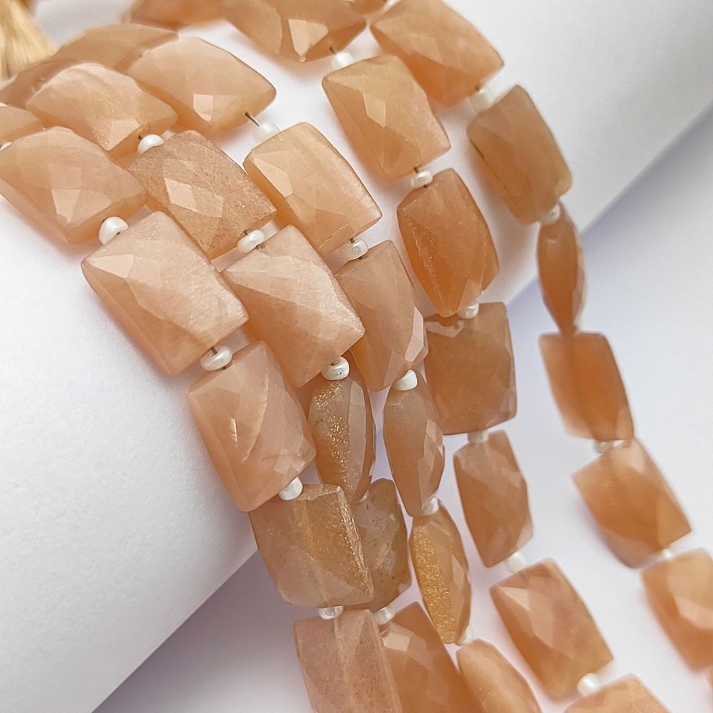 June Birthstone Peach Moonstone Faceted Beads Rectangles Gemstone for Delicate Jewelry