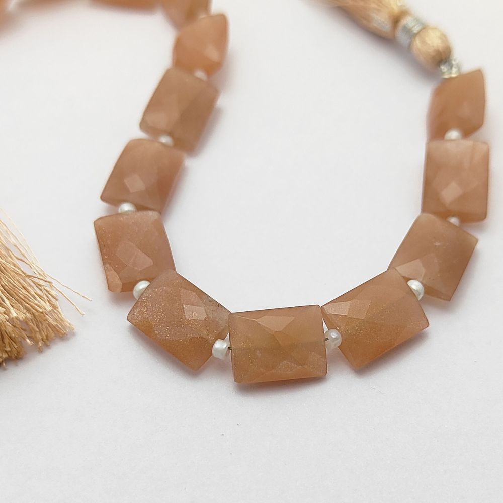 June Birthstone Peach Moonstone Faceted Beads Rectangles Gemstone for Delicate Jewelry