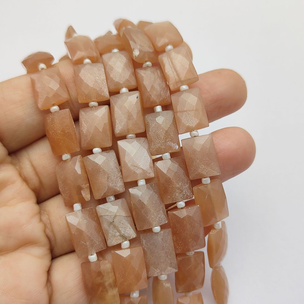 June Birthstone Peach Moonstone Faceted Beads Rectangles Gemstone for Delicate Jewelry