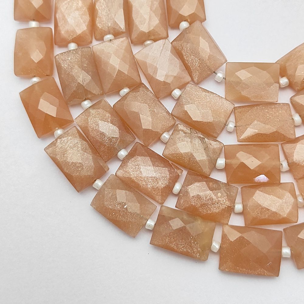 June Birthstone Peach Moonstone Faceted Beads Rectangles Gemstone for Delicate Jewelry