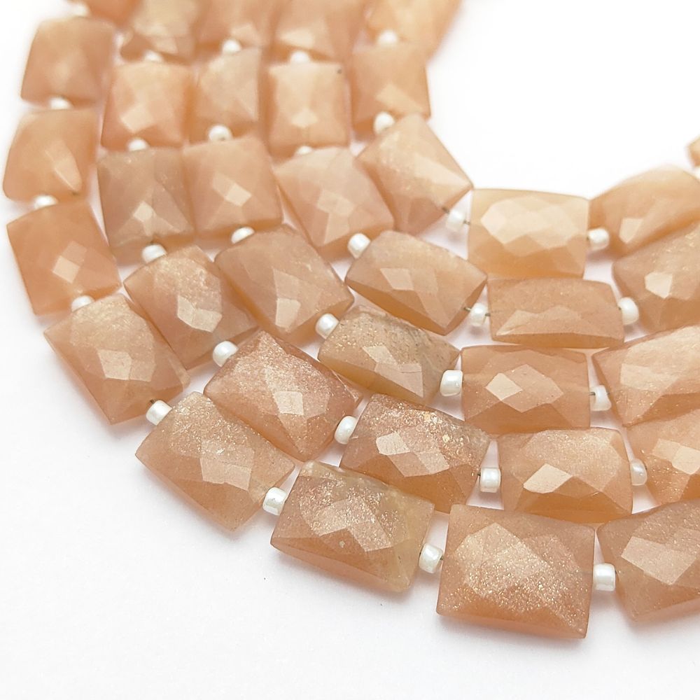 June Birthstone Peach Moonstone Faceted Beads Rectangles Gemstone for Delicate Jewelry