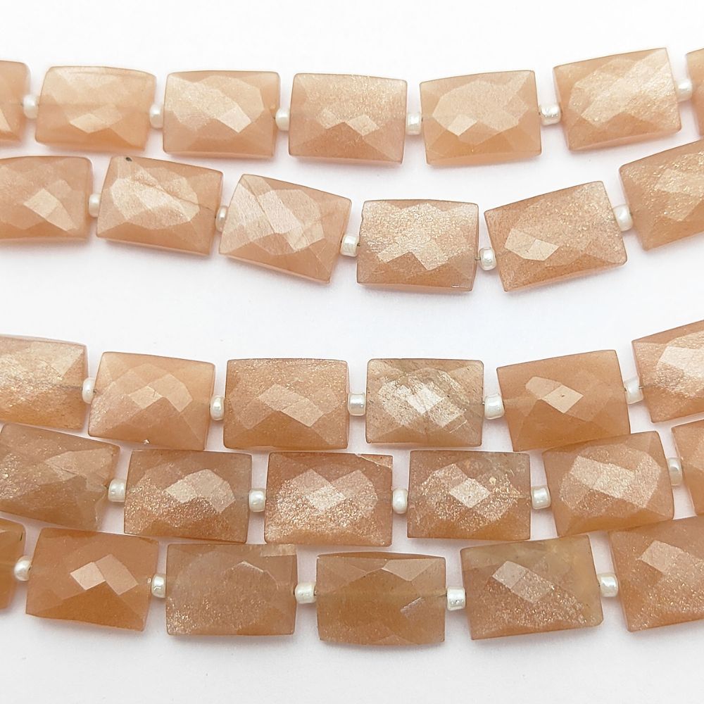 June Birthstone Peach Moonstone Faceted Beads Rectangles Gemstone for Delicate Jewelry