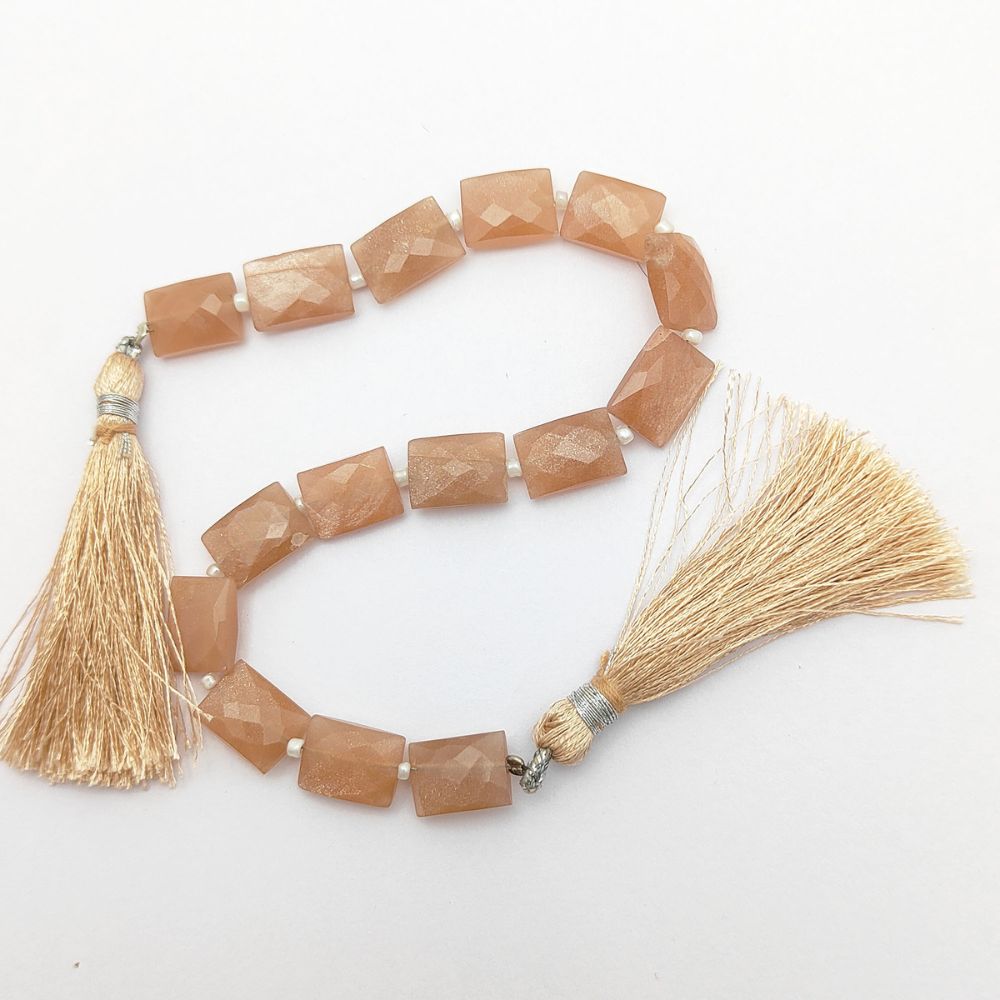 June Birthstone Peach Moonstone Faceted Beads Rectangles Gemstone for Delicate Jewelry