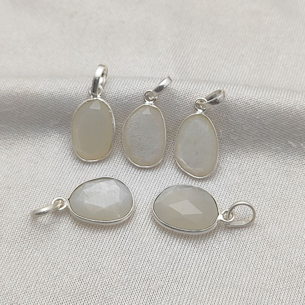 June Birthstone 10-15mm Uneven Shape White Moonstone Pendant Gold/Silver Plated Handmade Charms