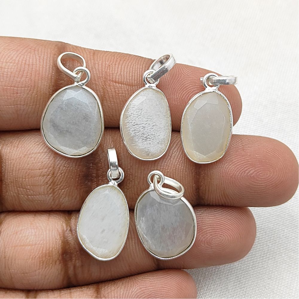June Birthstone 10-15mm Uneven Shape White Moonstone Pendant Gold/Silver Plated Handmade Charms