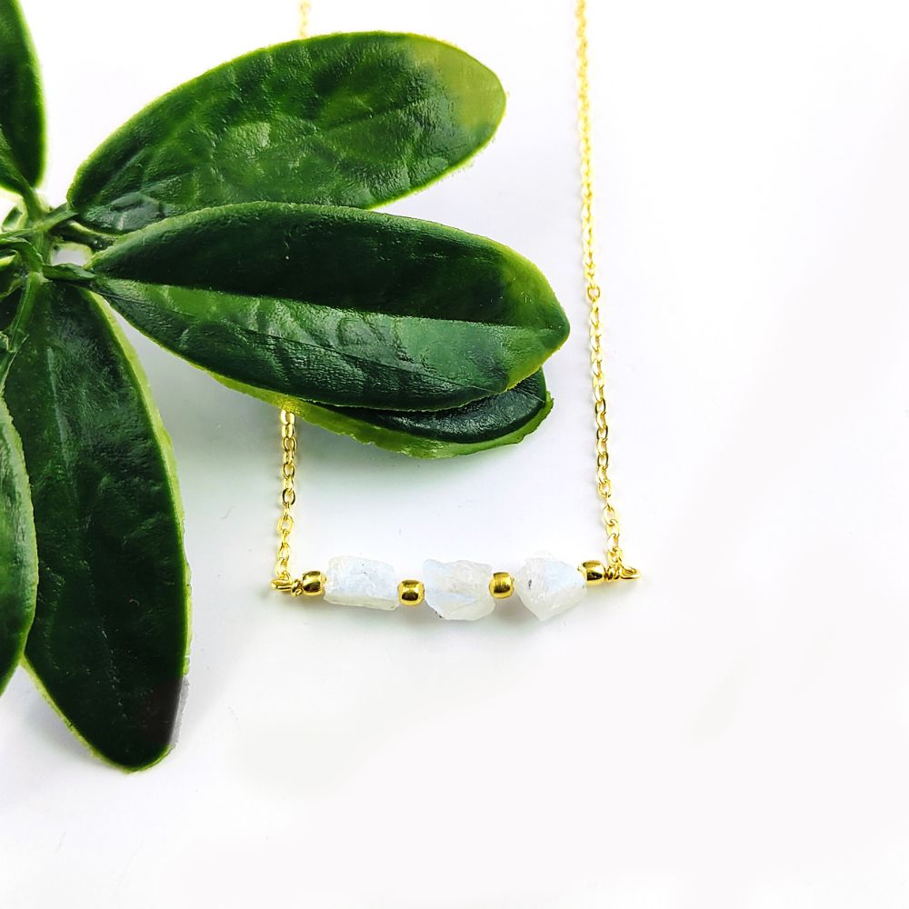 Raw Rainbow Moonstone Chain Necklace – Unique Birthstone Gift for Her