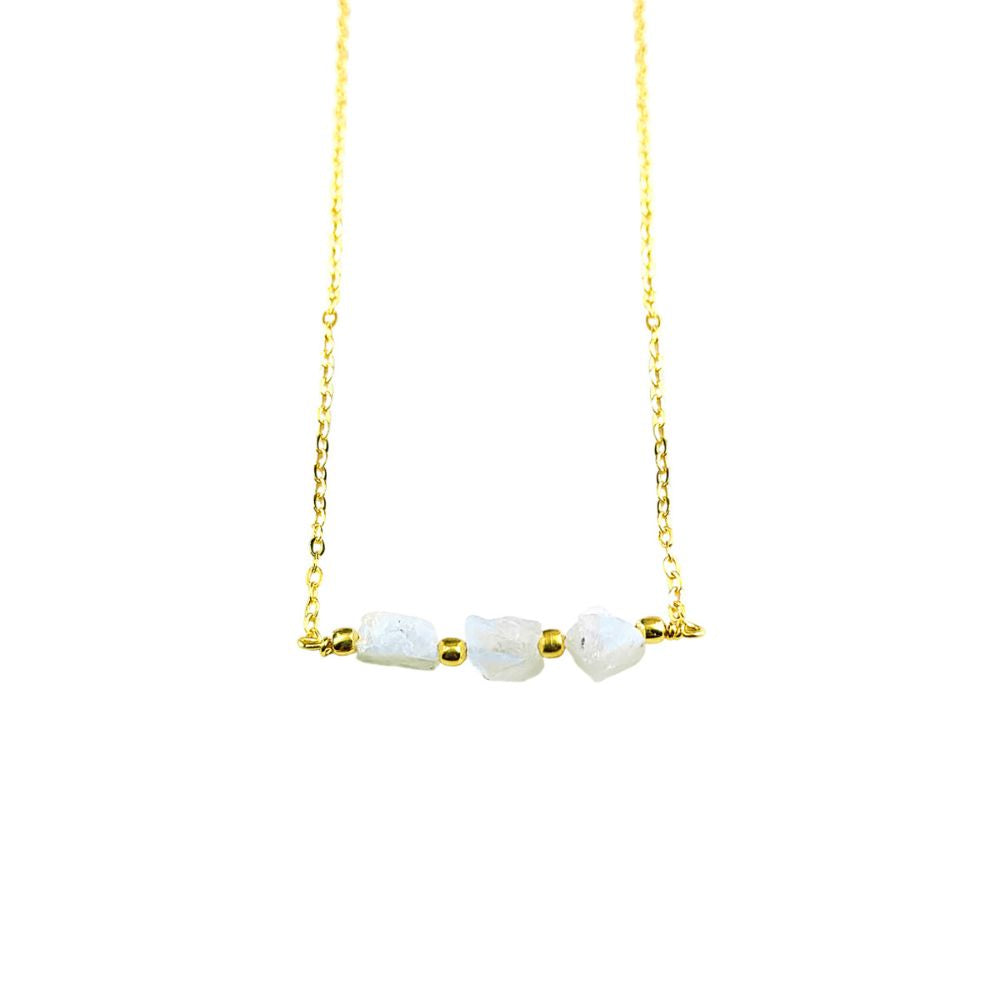 Handmade Minimalist Raw Rainbow Moonstone Necklace – Gold Plated Jewelry