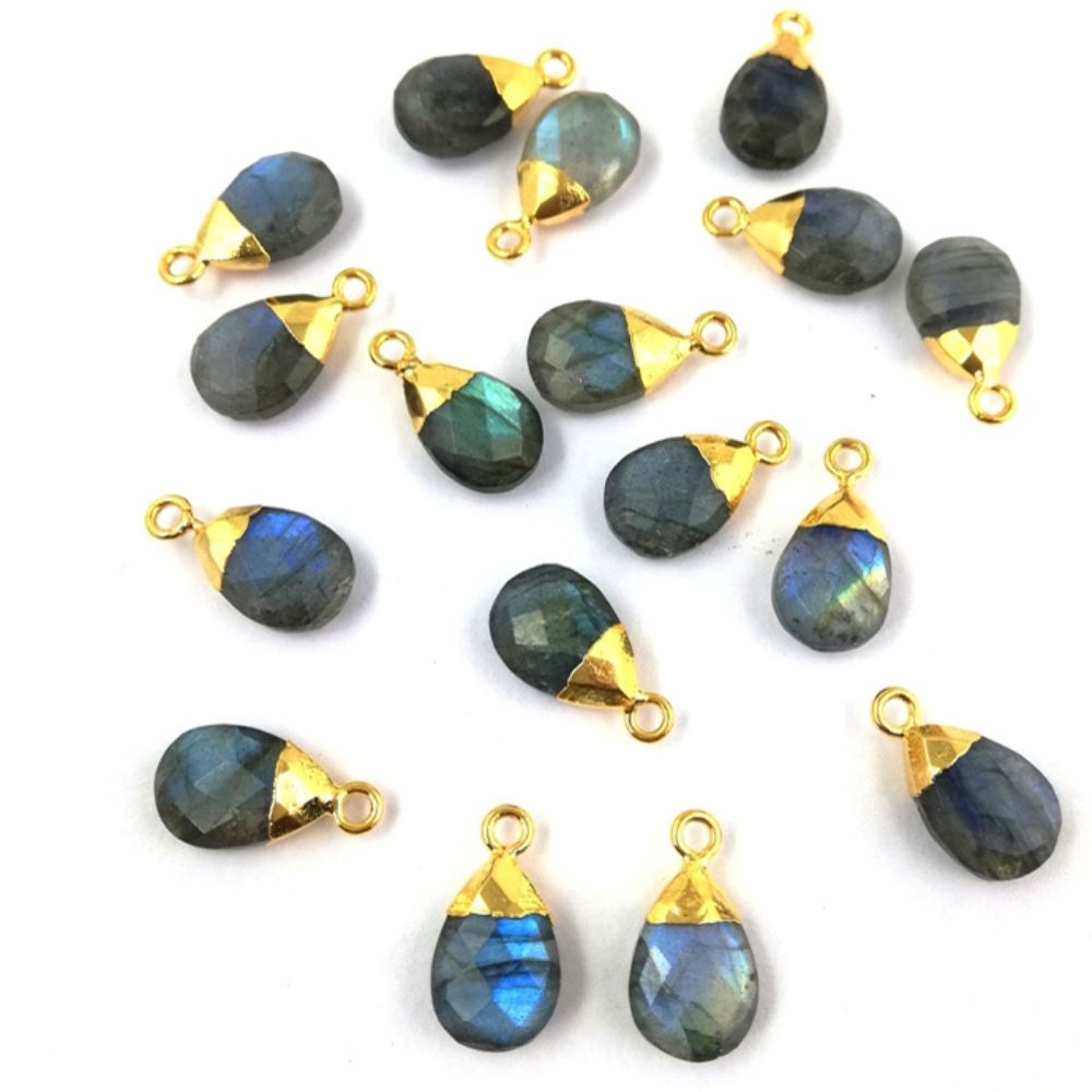 Gold Electroplated Cap Teardrop Pendant 13x9mm Handmade Pear Gemstone Charm Jewelry For Her- Selling Per Piece