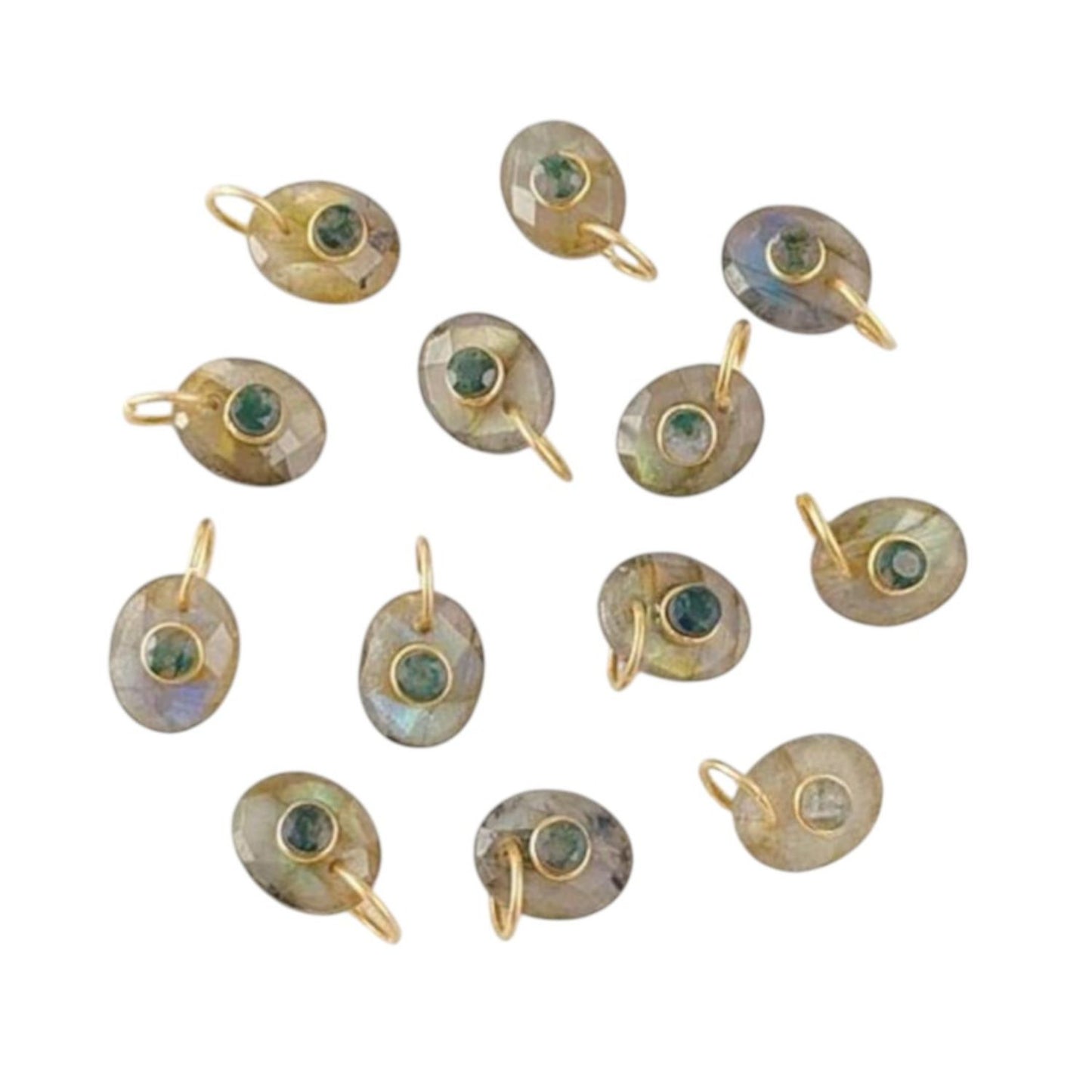 Handcrafted Double Gemstone Pendant Multi-Color Stones in Gold Plated Bezel for DIY Necklaces & Bracelets- Selling Per Piece