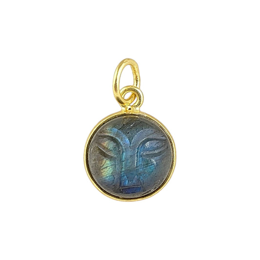 Labradorite Healing Crystal Moon Face Pendant Handmade Gold Plated 925 Sterling Silver Necklace Charm- Selling Per Piece