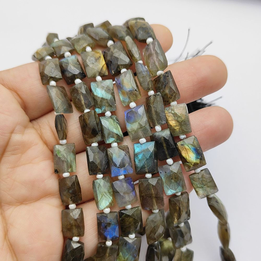 Labradorite Rectangle Beads Natural Flashy Loose Gemstones for Boho & Elegant Jewelry
