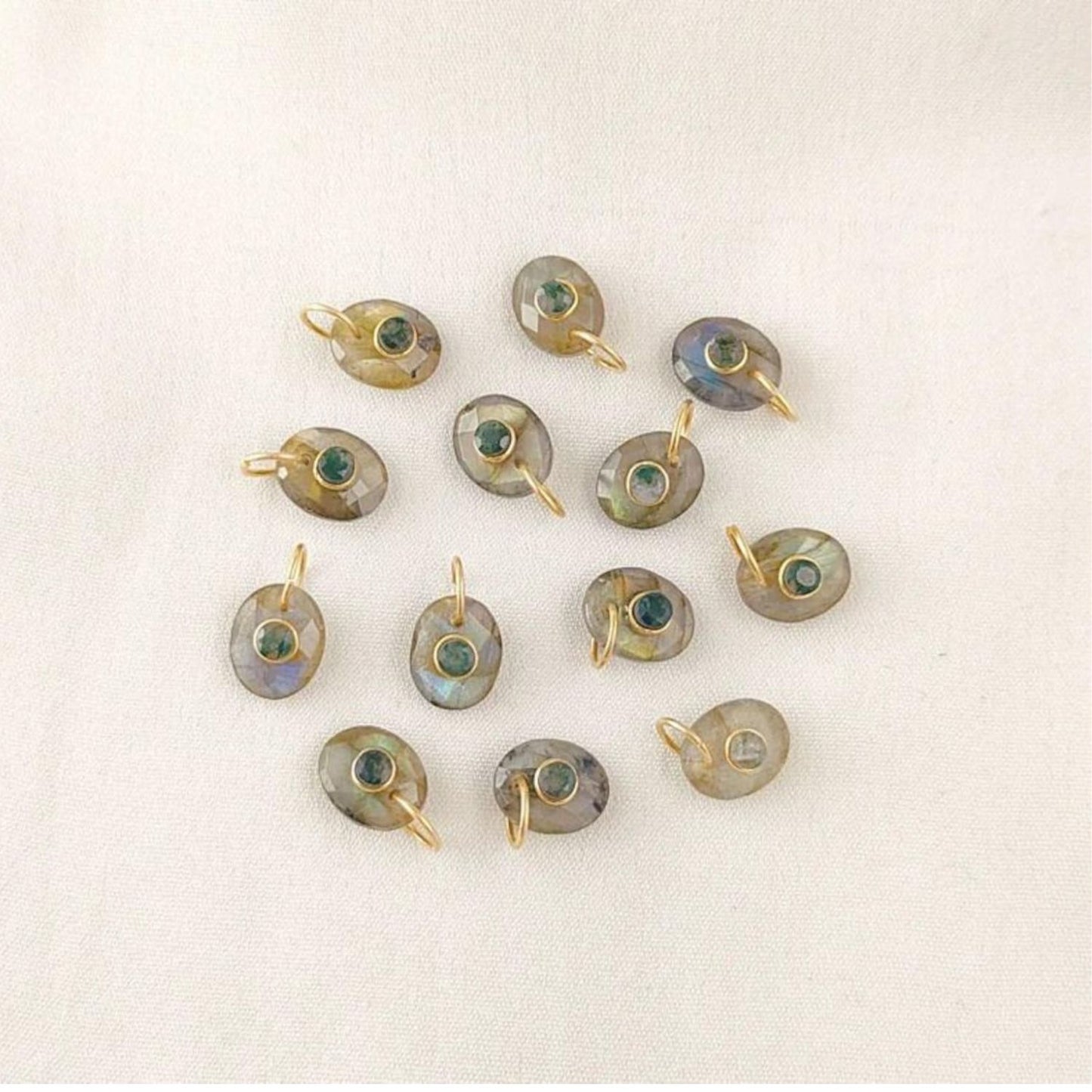 Handcrafted Double Gemstone Pendant Multi-Color Stones in Gold Plated Bezel for DIY Necklaces & Bracelets- Selling Per Piece
