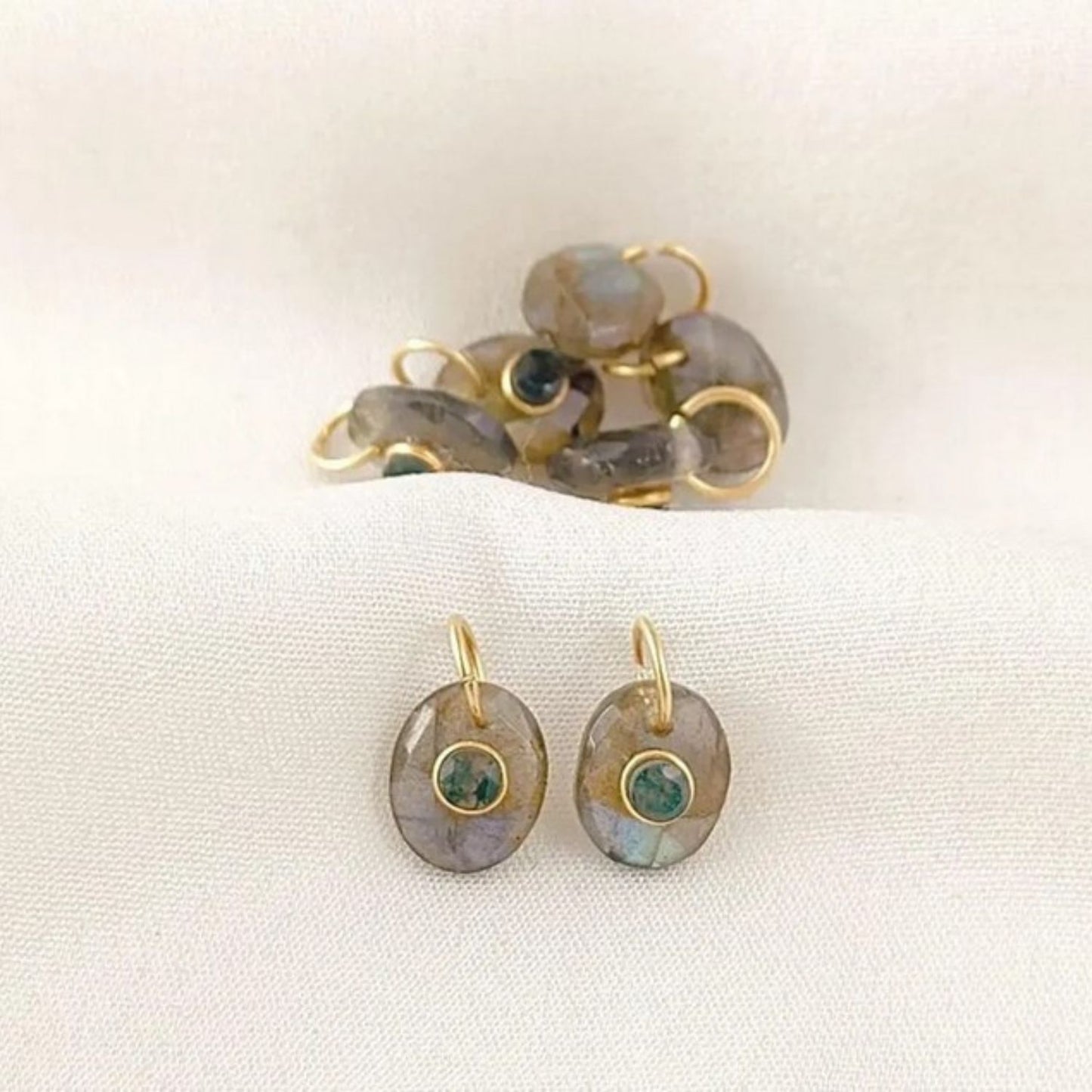 Handcrafted Double Gemstone Pendant Multi-Color Stones in Gold Plated Bezel for DIY Necklaces & Bracelets- Selling Per Piece