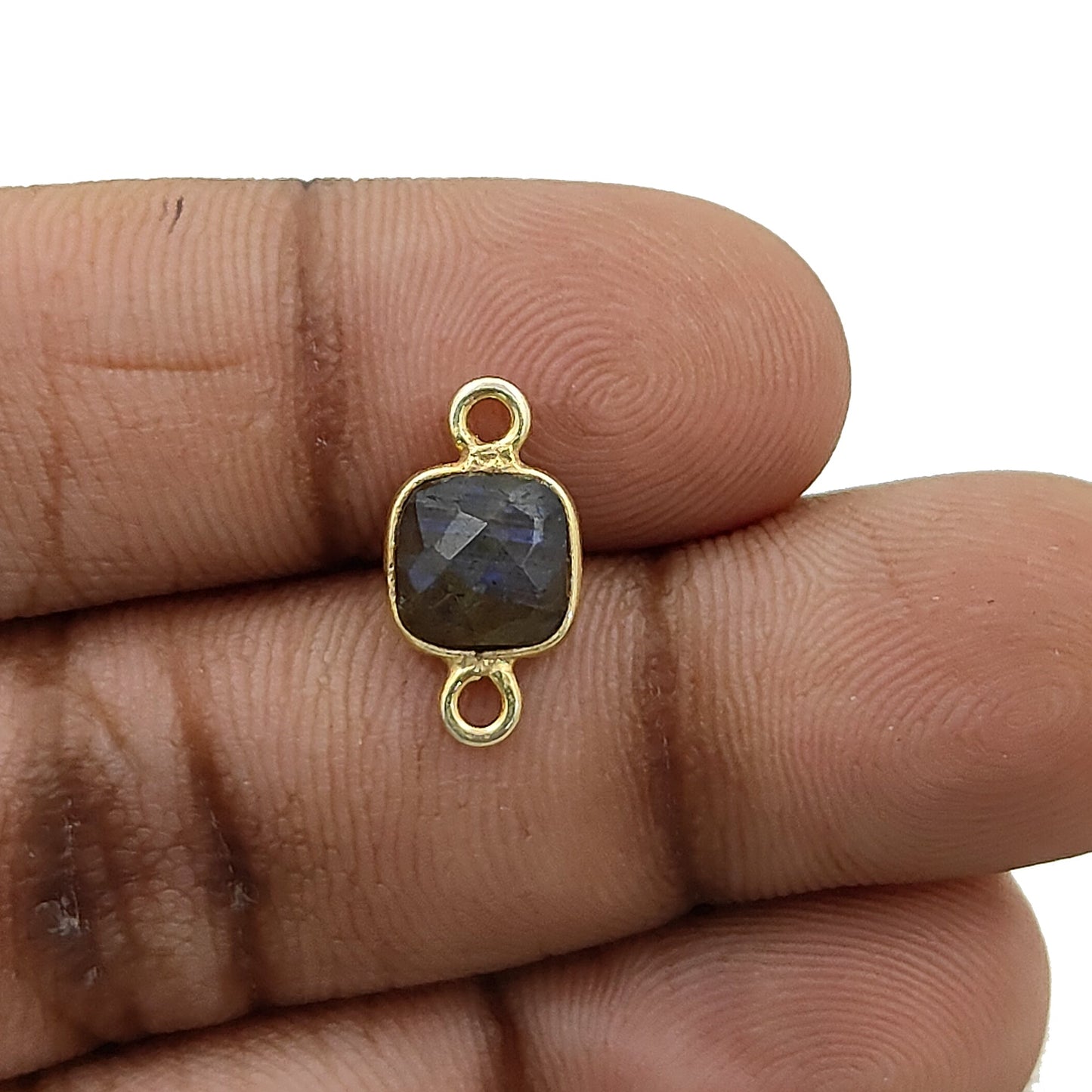 Handmade cushion labradorite connector charm gold plated 925 silver bezel
