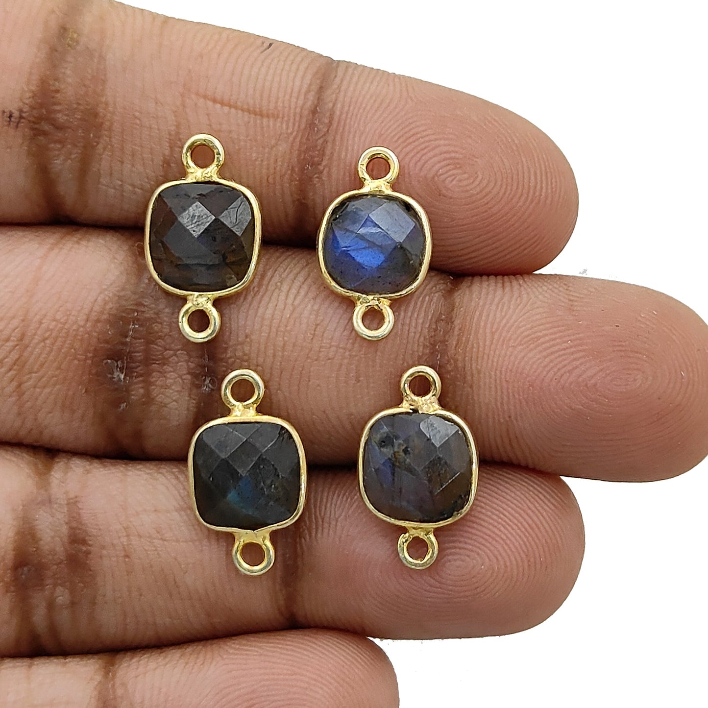 Mystic labradorite gemstone bezel charm gold plated silver for jewelry making