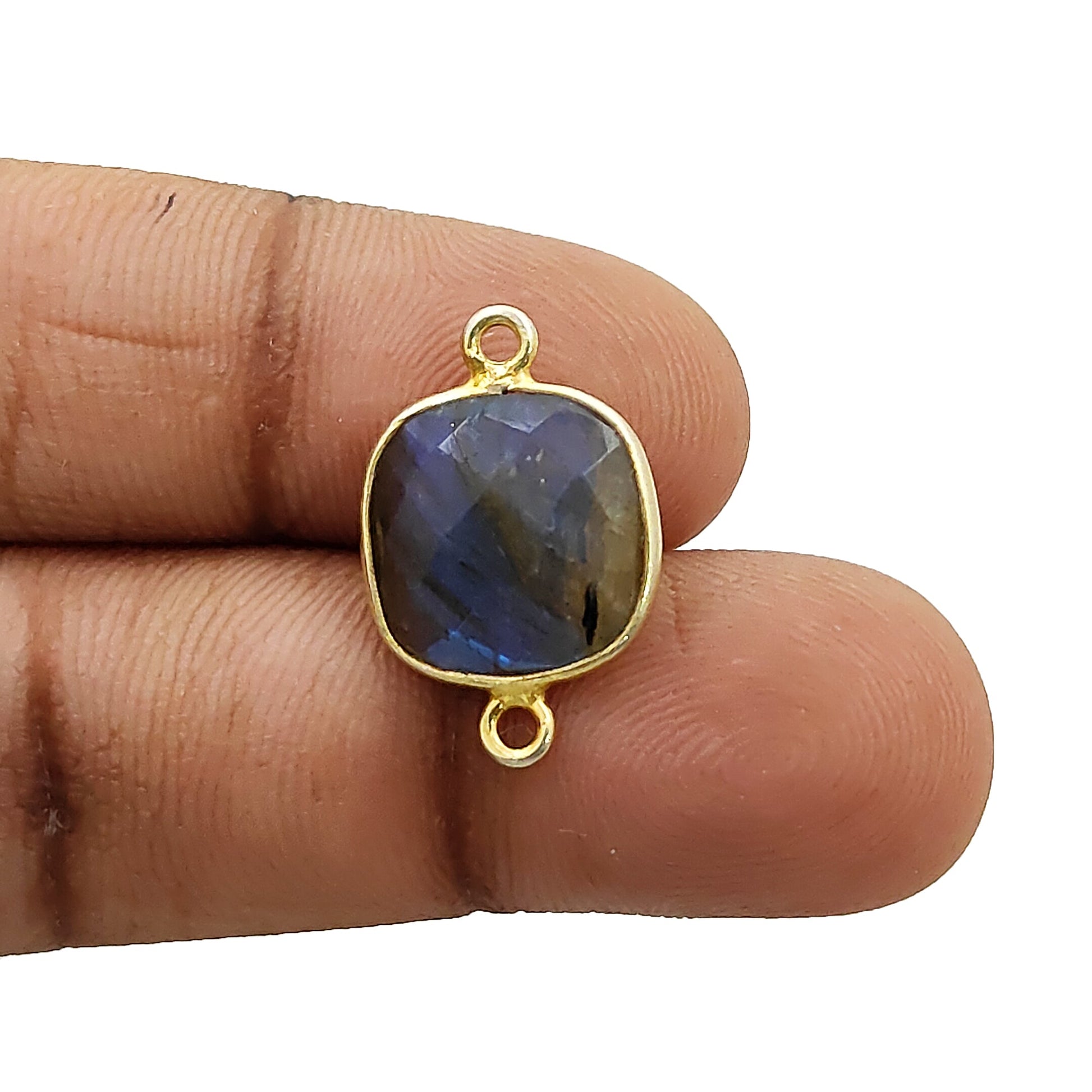 DIY jewelry labradorite birthstone bezel connector charm gold plated sterling silver